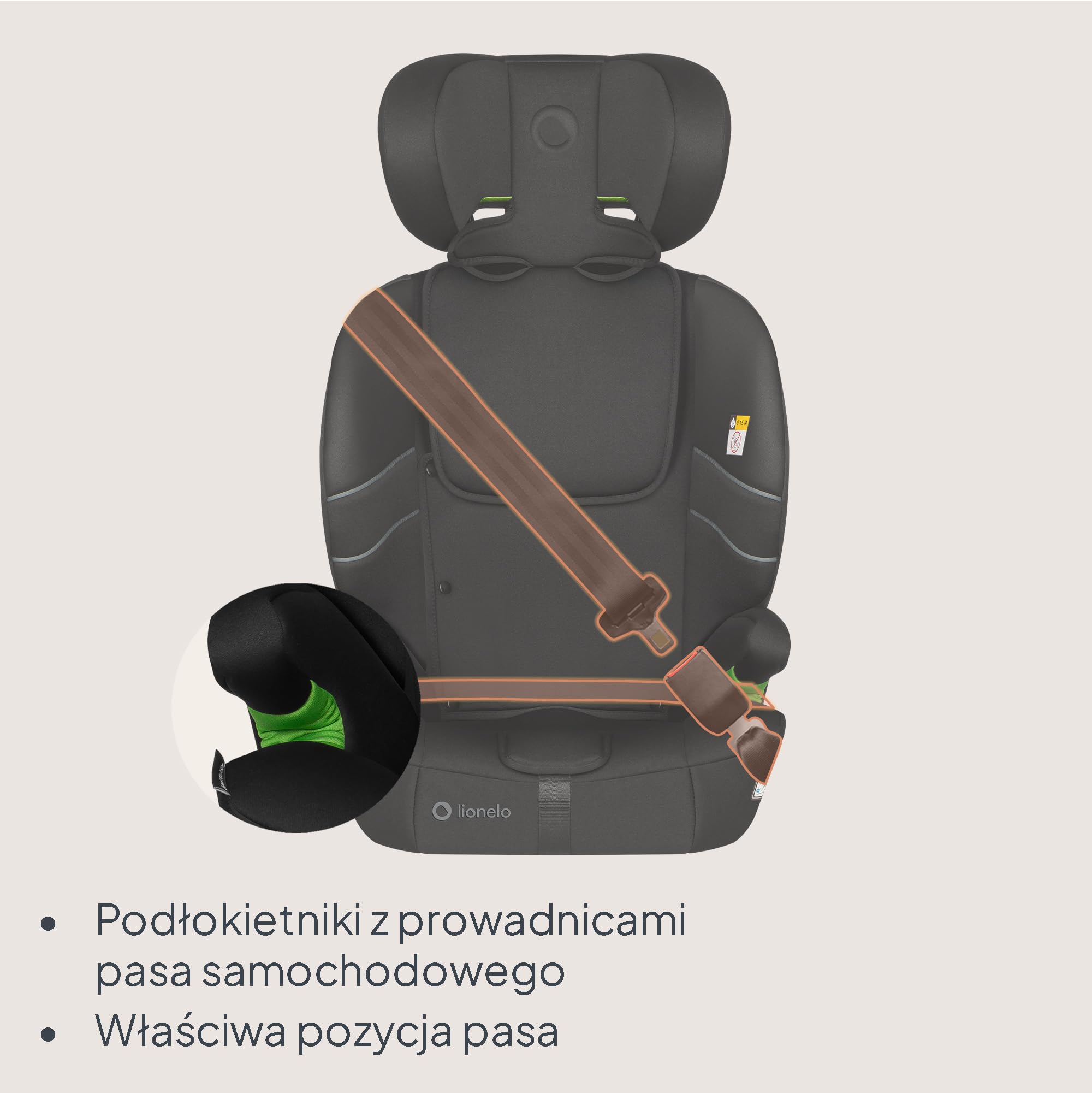 Lionelo Levi Fix I-SIZE fotelik dziecięcy 76-150 cm do 18 kg, grupa 1 2 3, osłona boczna, regulacja zagłówka 10 stopni, ISOFIX i montaż Top Tether, R129 i-Size