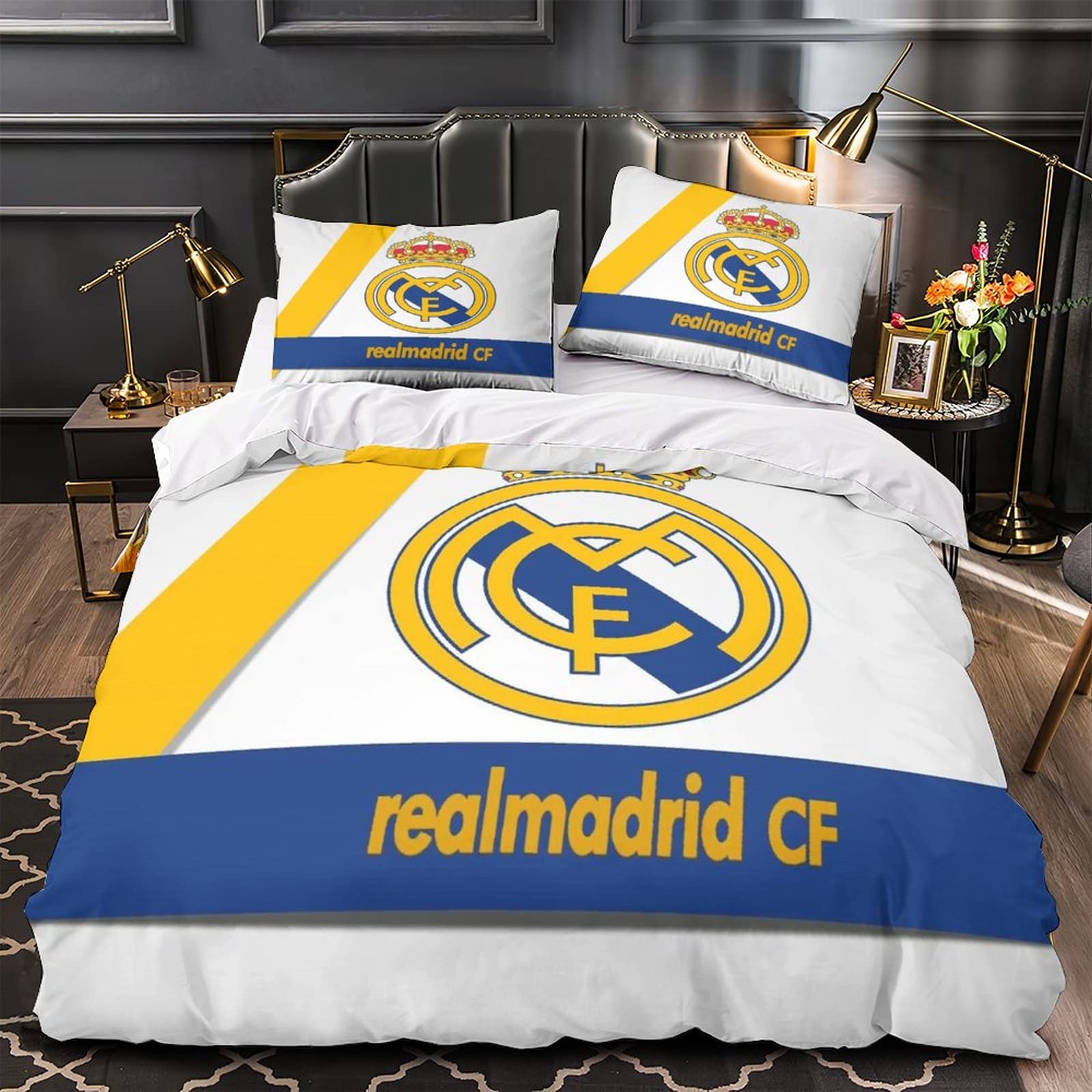 Equipo de Fútbol Juego de Funda Nórdica Cama de 90cm Funda de Edredón de Microfibra Suave con 2 Fundas de Almohada 50x75