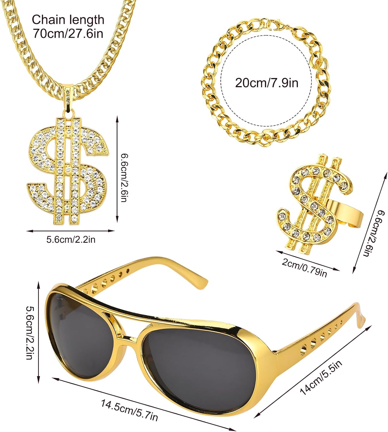 GOLDGE 80s & 90s Hip Hop Costume Kit for Men Women- Old School Rapper Outfit for Halloween Parties - Image 2