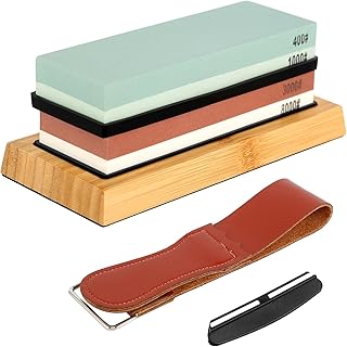 Sharpening Stones Knife Sharpener Includes 4 Side 400/1000 and 3000/8000, Anti-Slip Base Angle Guide Flattening Stone, Pierre a Aiguiser Chef Knife Sharpening Kit Knife Sharpening Stone for Knives