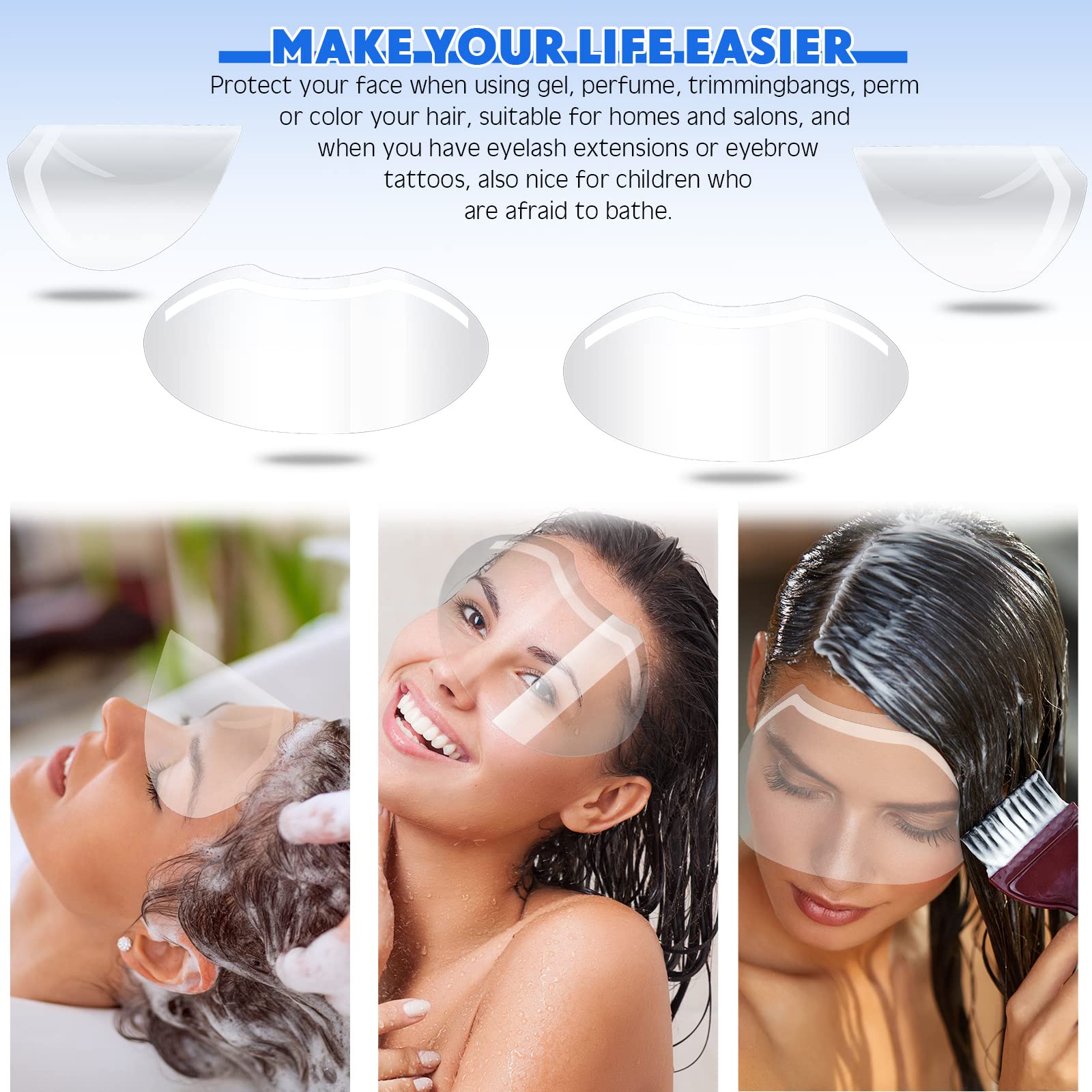 300 viseras faciales de maquillaje para ducha, suministros de microblading permanentes, visera de ducha de plástico desechable, cubierta facial transparente para laca para el cabello, 7