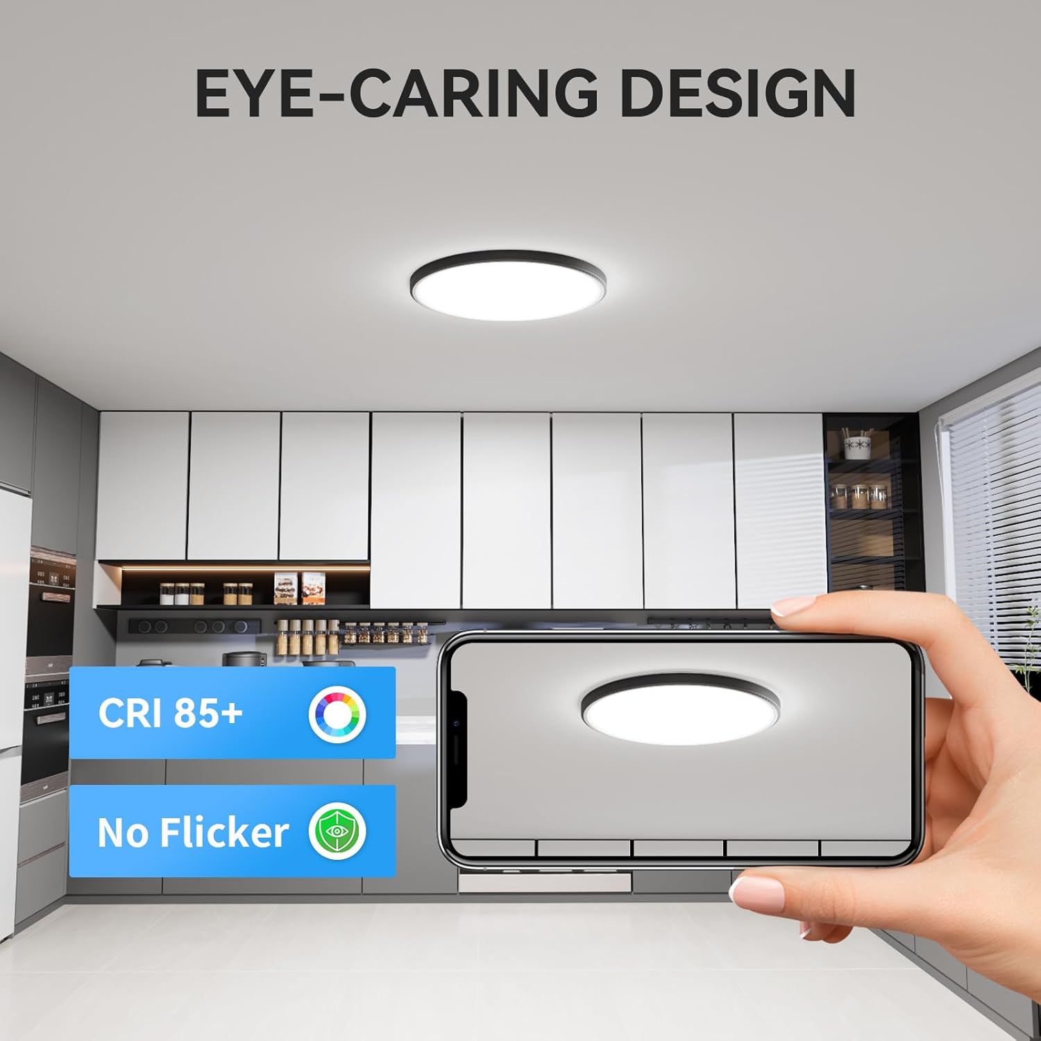 6Pack 3200lm LED Flush Mount Ceiling Light, Super Slim 12 inch LED Ceiling Light, 5000K LED Ceiling Light for Bedroom, Living Room, Dining Room (Black, Six Pack)