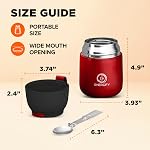 Vacuum Insulated Food Jar. Bowl incl. Folding Spoon, Cup. Wide Mouth Keep Hot & Cold Drinks Soup Lunch Container for Adults. BPA-Free Stainless Steel, Leak Proof Radiant red, 17oz