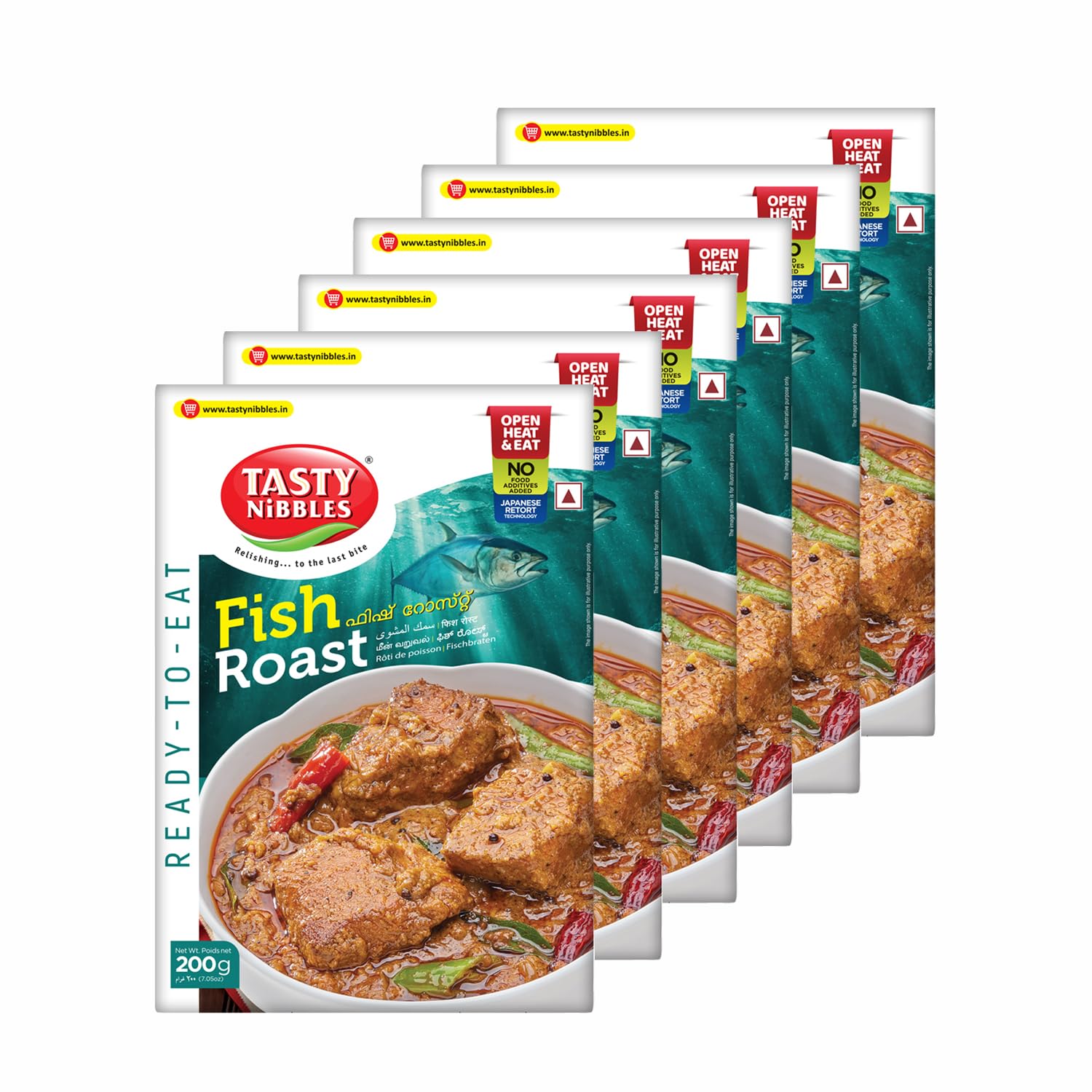 TASTY NIBBLES Ready to Eat Fish Roast | Kerala Special | Open Heat & Eat | Non-Vegetarian | No Added Preservatives | Japanese Retort Technology 200GM Pouch (Pack of 6)