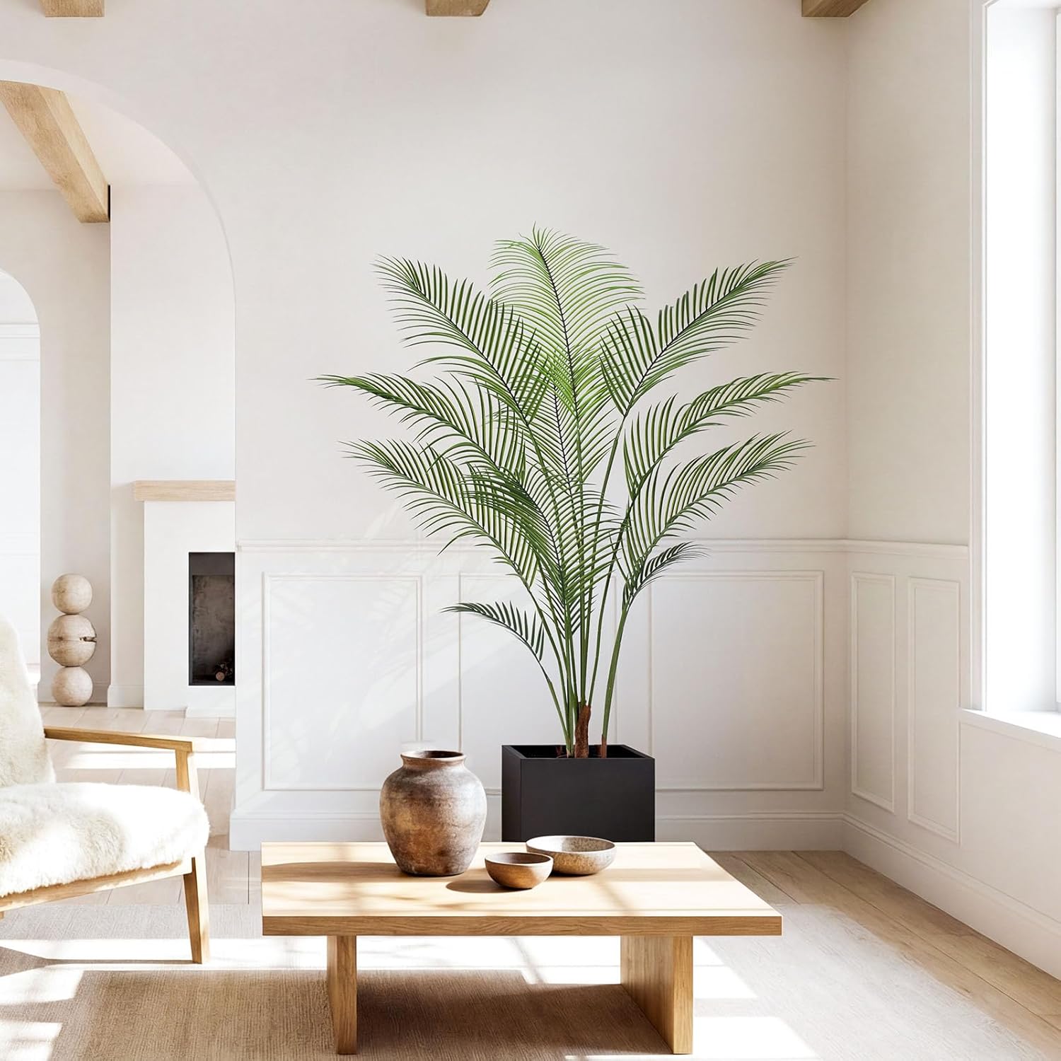 Artificial Palm Tree 5FT Tall Faux Palm Tree Indoor Fake Plants Faux Tropical Plant, UV Resistant & Maintenance Free Indoor/Outdoor Fake Tree in Pot for Home Office Living Room Patio Decor