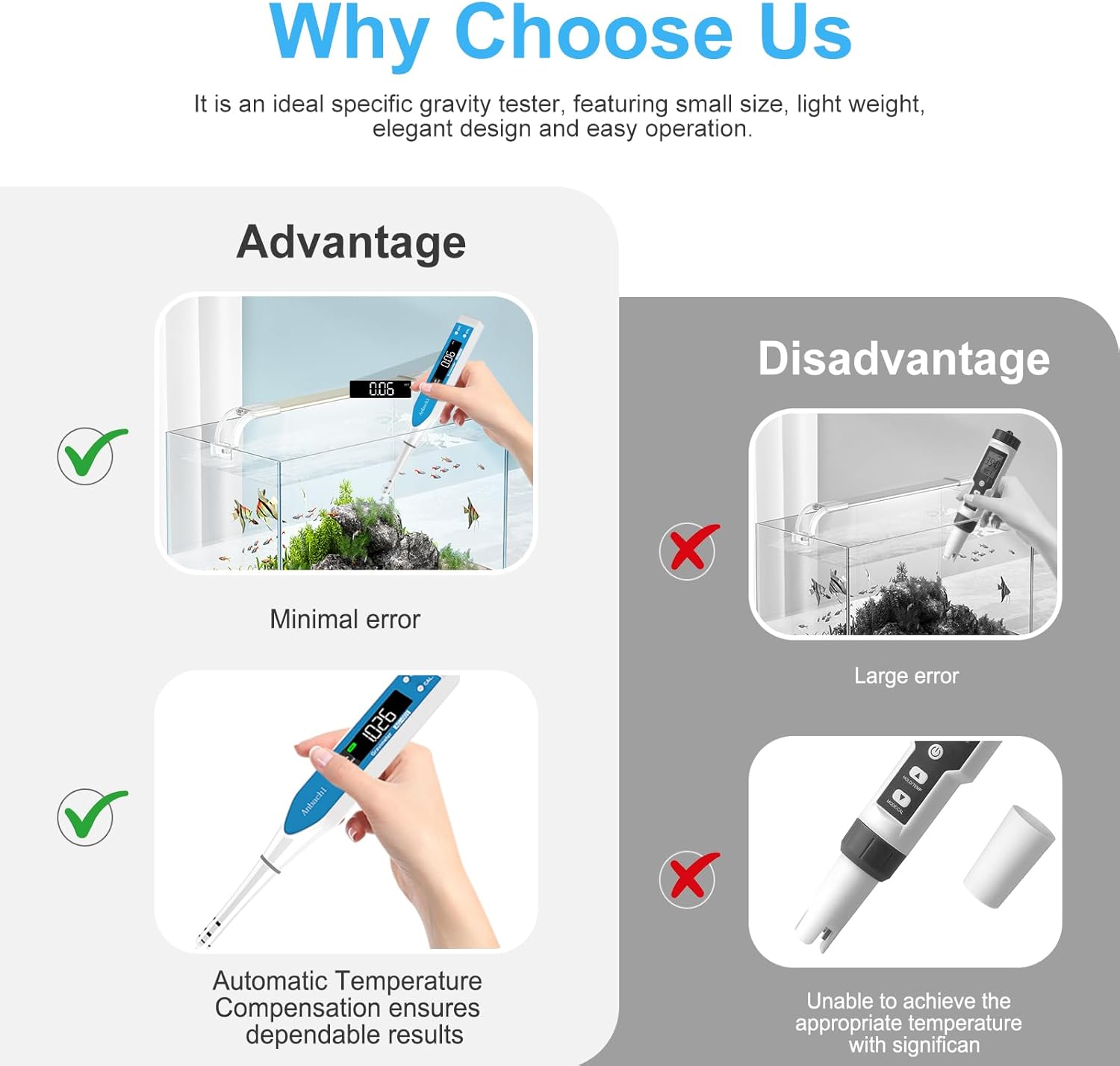 Digital Salinity Meter 3-in-1 Saltwater Tester – Specific Gravity, Salinity & Temperature Pen Hydrometer, High Accuracy Water Quality Tester for Aquarium, Marine, Pool, Hydroponics, Aquaculture