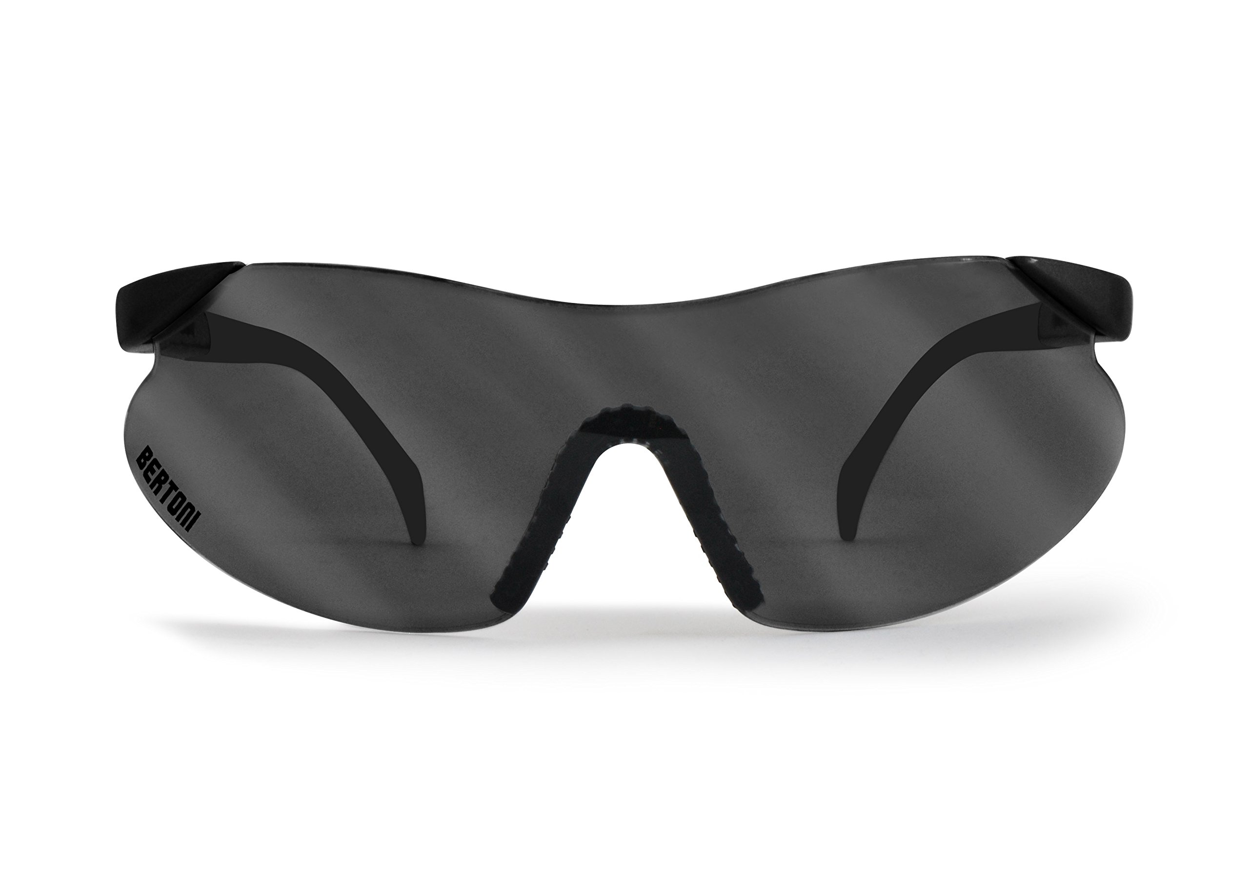 Bertoni Occhiali da Protezione tiro poligono con Lente Antiurto e aste Regolabili AF185A Italy (Nero Perla - Lente Fumo Specchio)