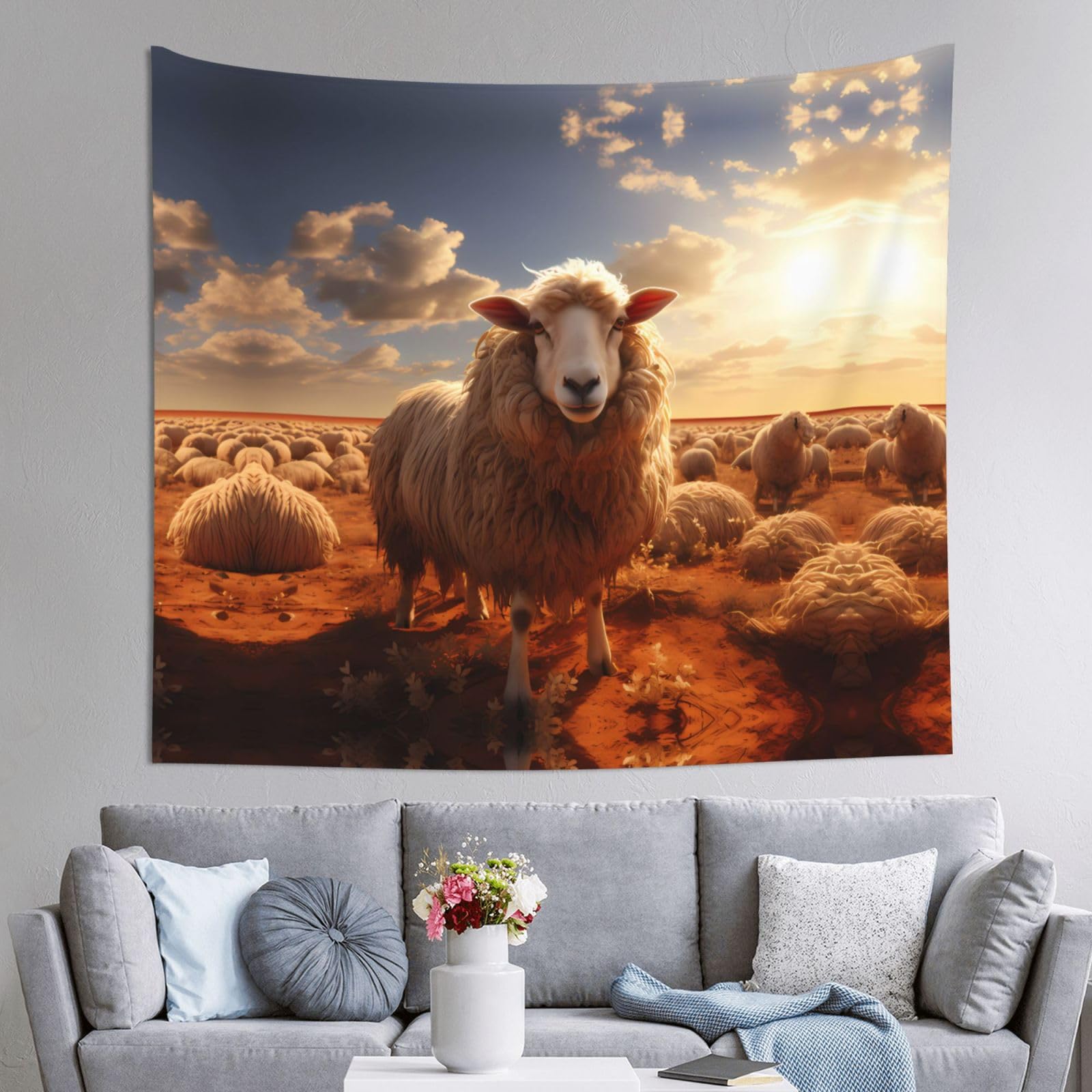 HLSBSSL 60x51in Australian sheep Printed Tapestry Tablecloth for Dormitory and Picnic Rooms - Multifunctional Fabric Hanging