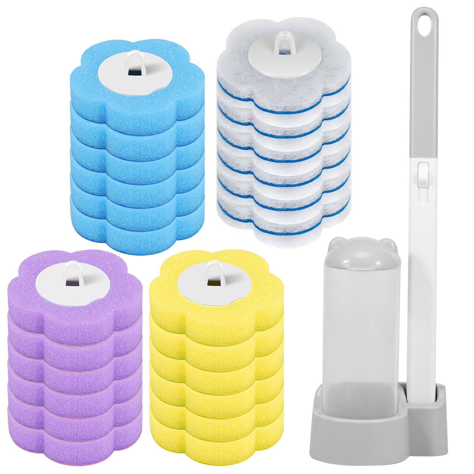 Zejexxb Gray C 24Pcs Disposable Toilet Brush With 24Pcs Replacement Pads Disposable Toilet Brush Cleaning System Bathroom Cleaning Wand Kit With Extended Handle For Home Bathroom Kitchen (Gray C 24Pcs)