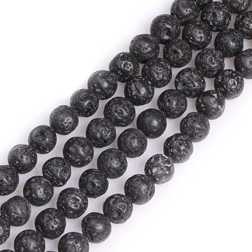 GEM-Inside Cuentas sueltas de piedra preciosa de lava negra de 10mm bien pulidas, piedra energética de cristal con poder para hacer joyas, 15