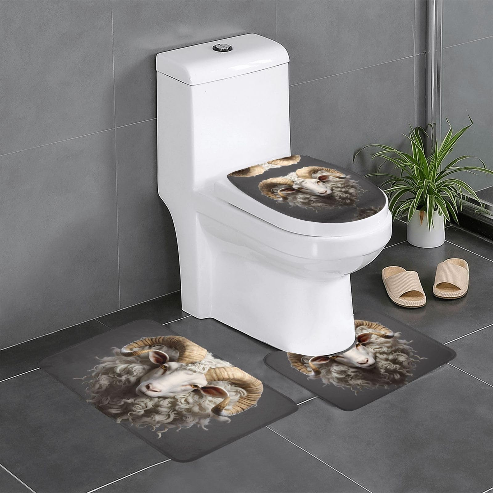 Tapis de salle de bain antidérapant lot de 3 lavable motif mouton