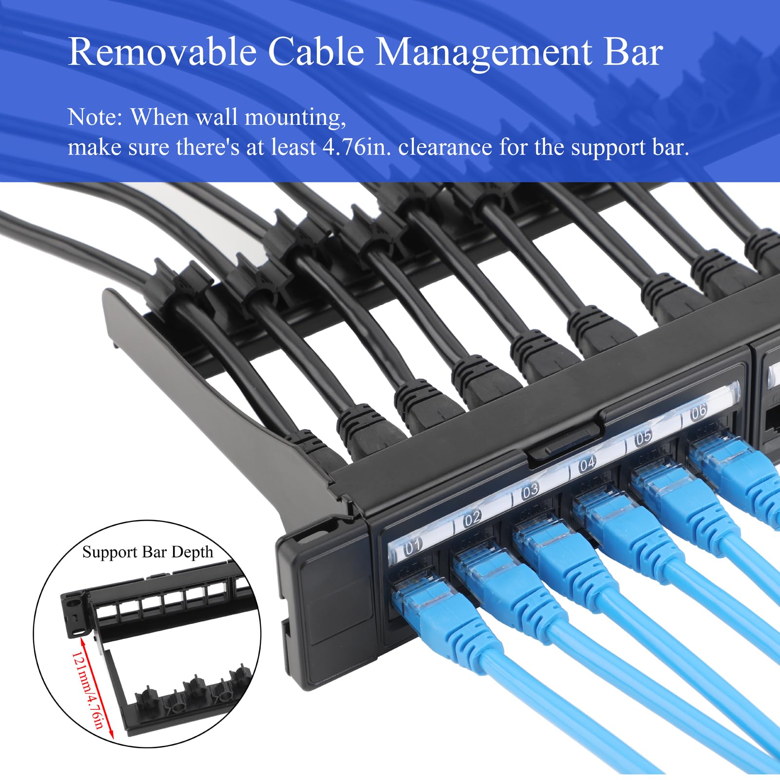 1 Stück 24 Port Patchpanel Patchfeld 1 HE 19 Zoll - Abnehmbar