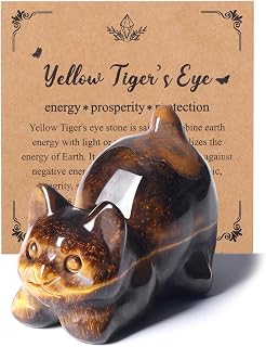 MANIFO Tiger Eye Crystal Cat Figurine for Cat Lovers Cute Gemstone Ornaments for Home Office Cats Statue Gifts