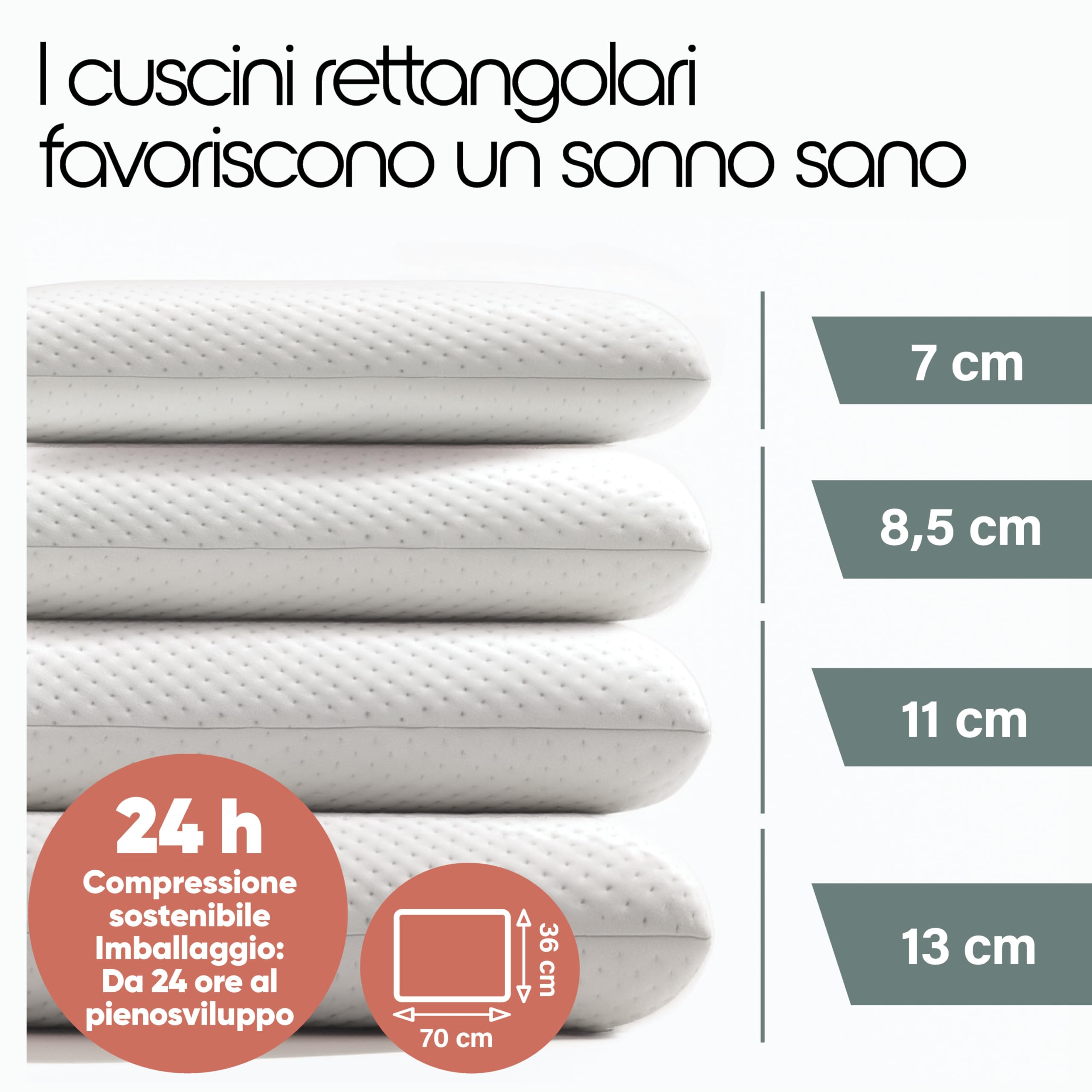 Blumtal Cuscino cervicale in memory foam – Cuscino in memory foam 70x36 cm, cuscino con fodera lavabile, certificato Oeko-TEX, altezza 8,5 cm