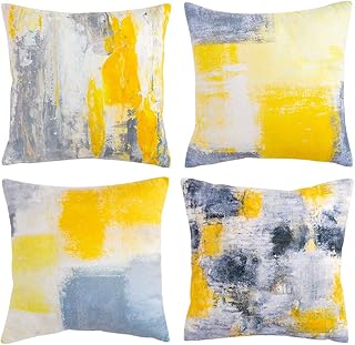 Housses de Coussin Jaune Lot de 4 Gris Housses Coussin de 18 Pouces 45*45cm Coussins pour Canapé Taie D'Oreiller Souple, Housse de Coussins en Polyester Chambre Housses Coussin Vintage