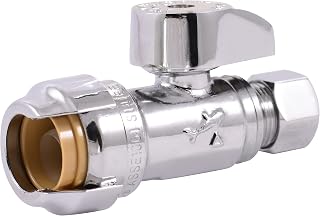 SharkBite 1/2 x 3/8 Inch Compression Straight Stop Valve, Quarter Turn, Push to Connect Brass Plumbing Fitting, PEX Pipe, Copper, CPVC, PE-RT, HDPE, 23037-0000LF