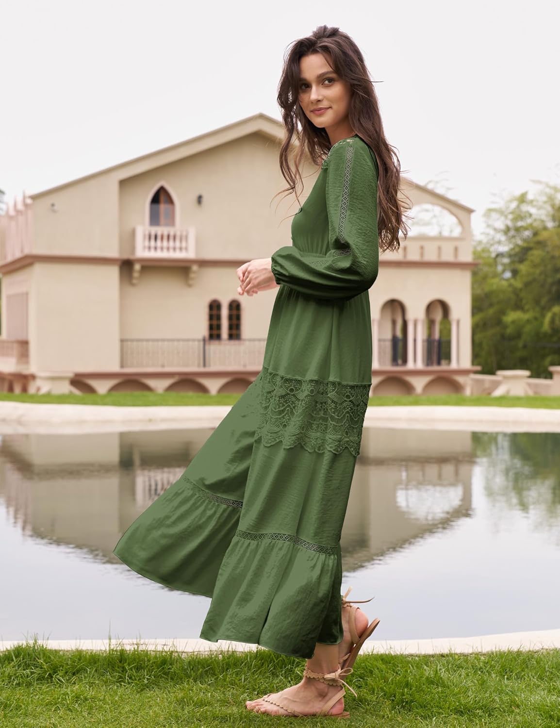 Long Sleeve Maxi Dress for Women Boho Flowy Wedding Guest Dress - Image 3