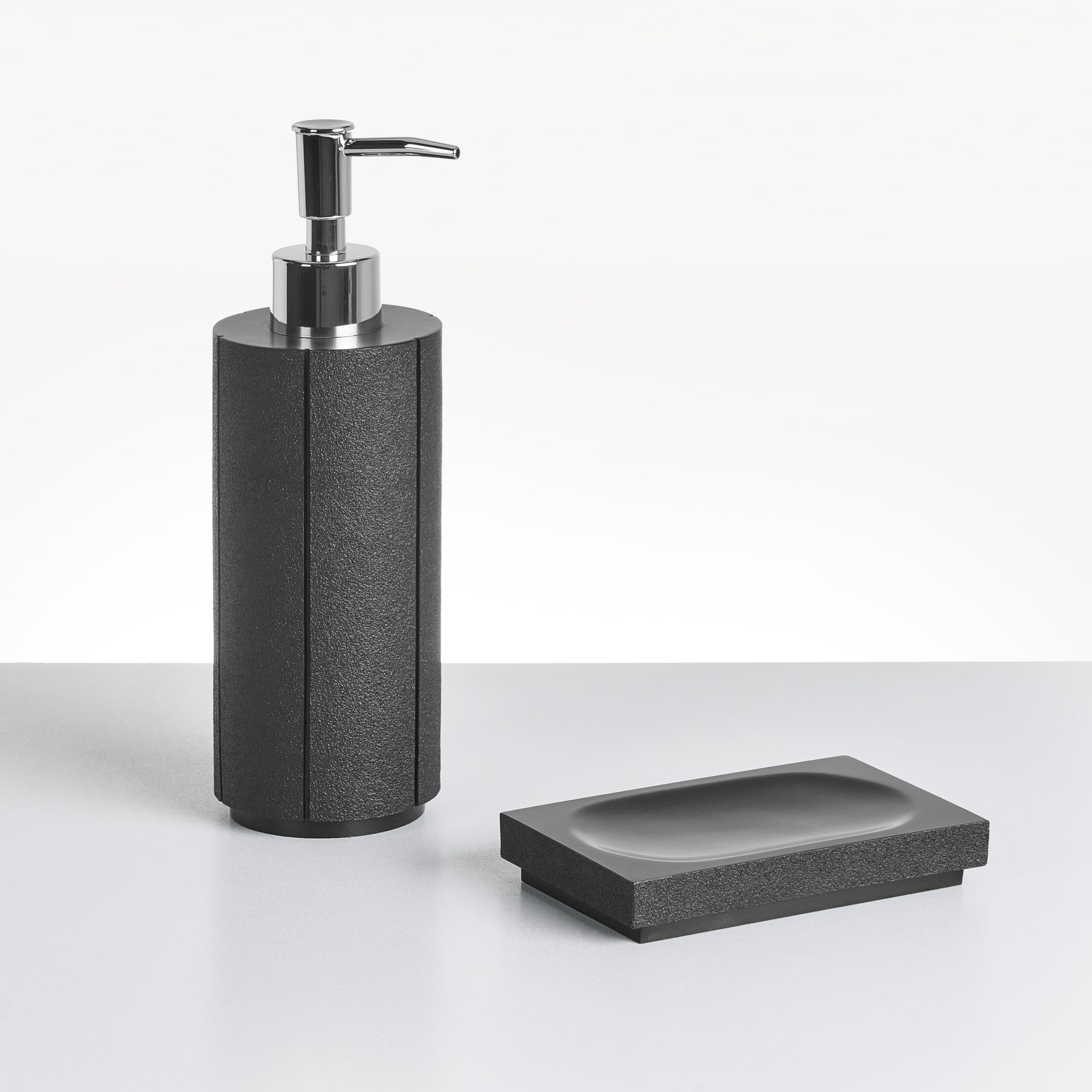 Conjunto de 5 Accesorios de baño jabonera dispensador de jabón escobilla de Inodoro Vaso Soporte para cepillos de Dientes Negro Huallanga