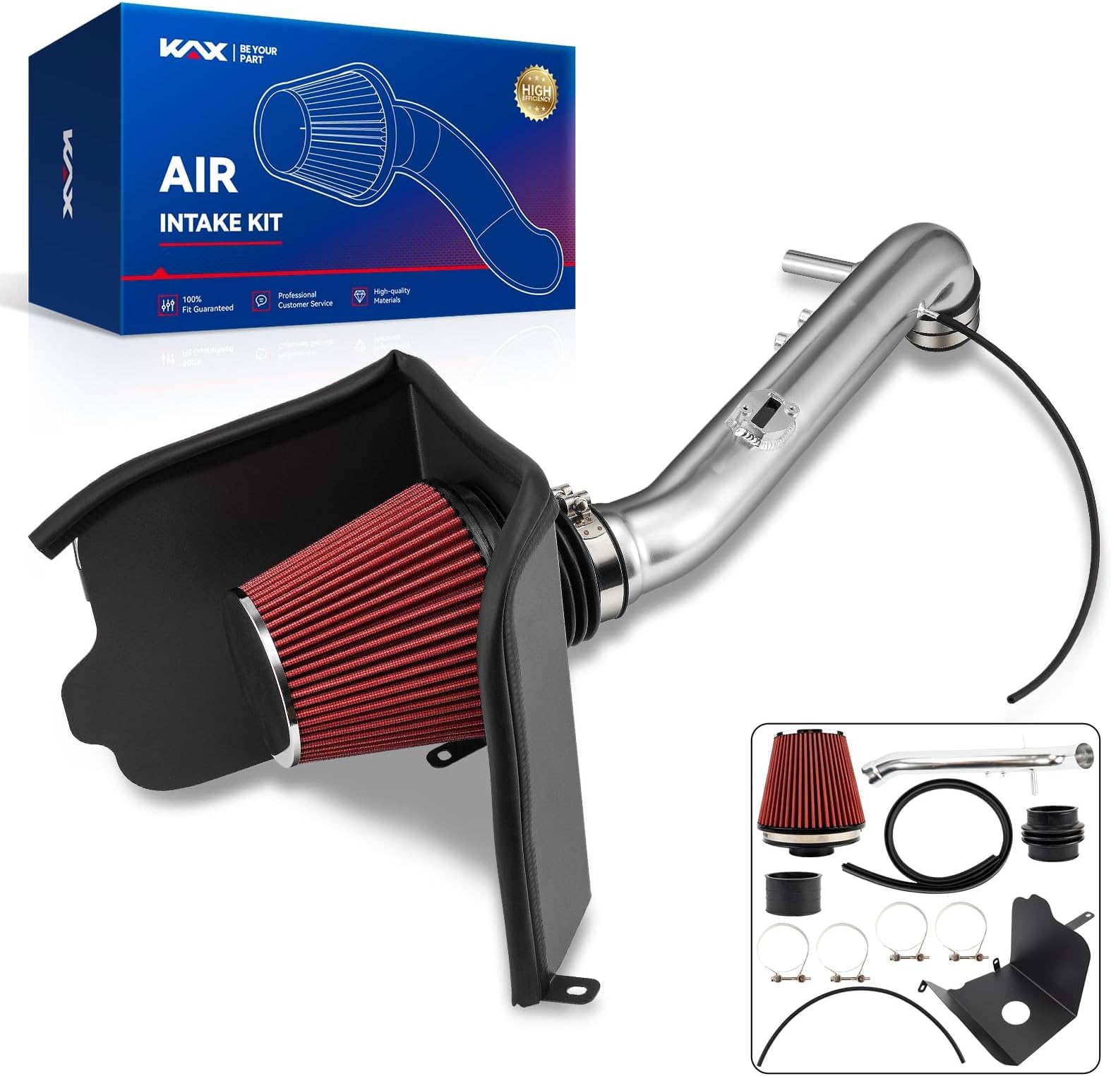 KAX 2.75 inch Cold Air Intake System Kit & Heat Shield Replacement for Toyota Tacoma 2005-2023 2.7L L4, High Performance, RED