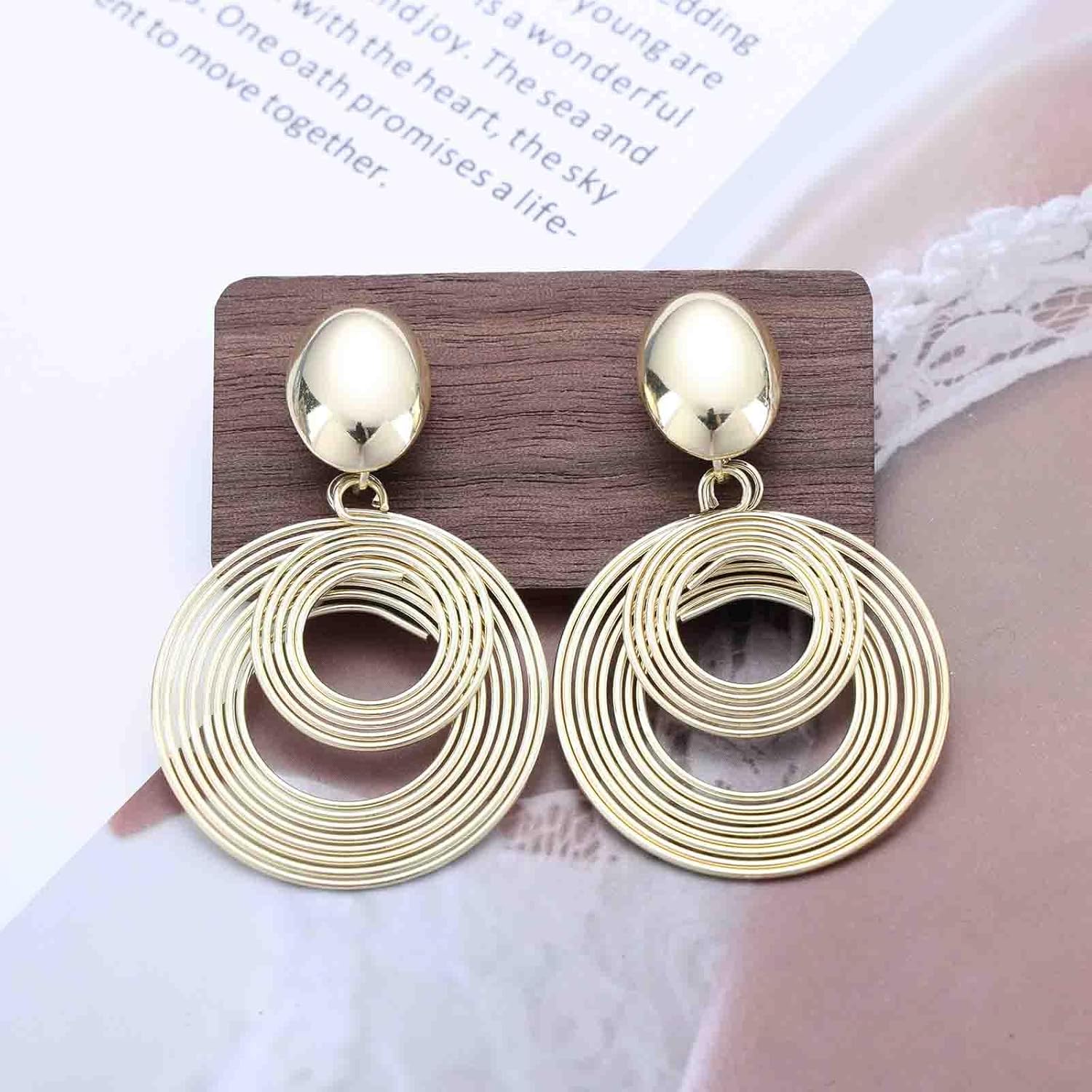 YienDoo Unique 70s Disco Dangle Hoop Earrings Gold/Silver Vintage Geometric Earrings Statement Multi Circles Earring Double Round Swirl Link Dangle Drop Earring Jewelry for Women - Image 4