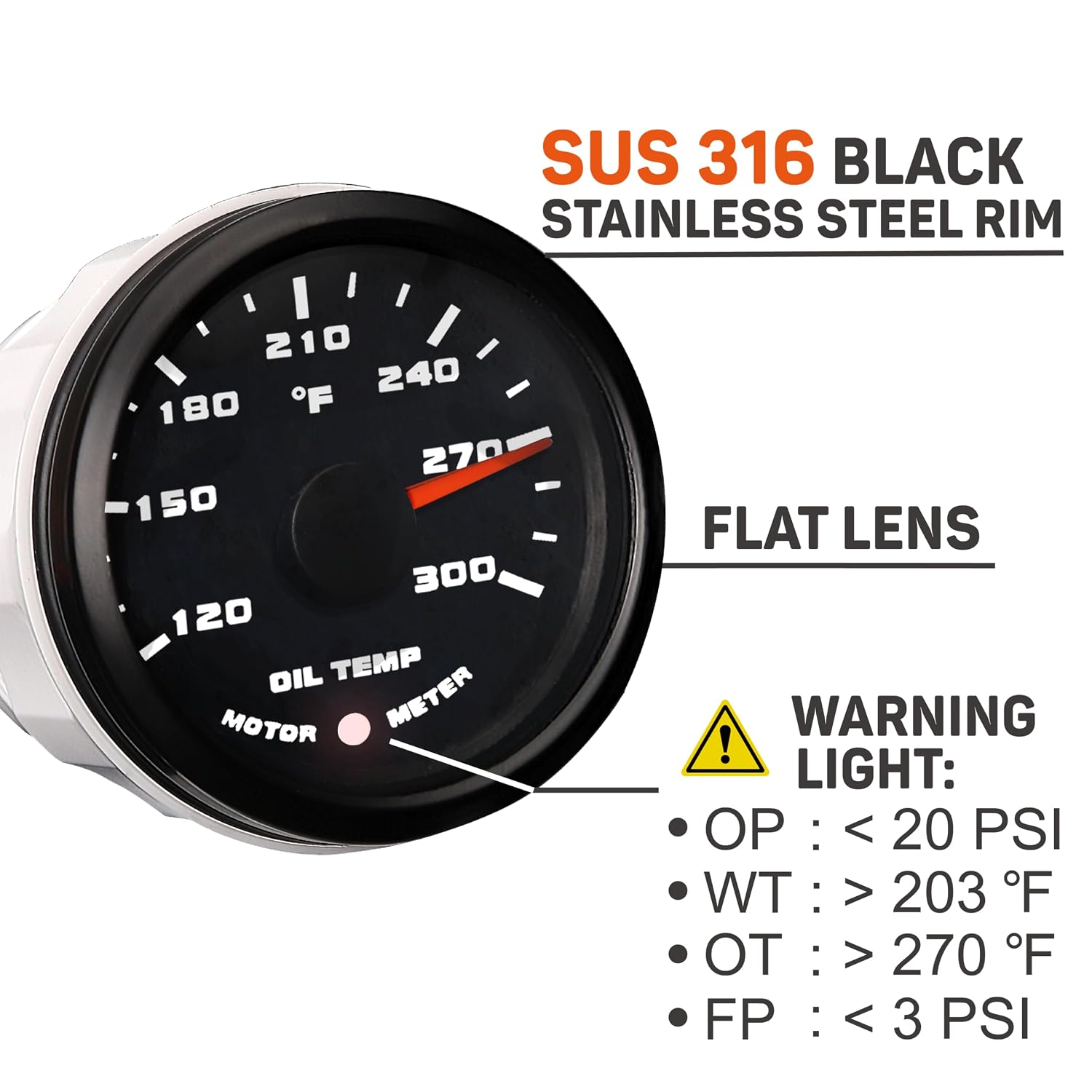 4 Gauge Instrument Panel Set with Alarm – 52mm (2-1/16") Black Dial, Oil Pressure 100 PSI, Water Temp 250°F, Oil Temp 300°F, Fuel Pressure 15 PSI – 12V/24V, for Midget Sprint Cars