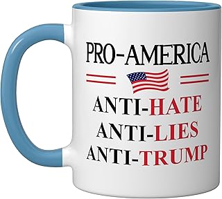 Pro America Anti Trump Hate Lies Resist Sign Anti Trump Flag Ceramic Mug, Blue/White