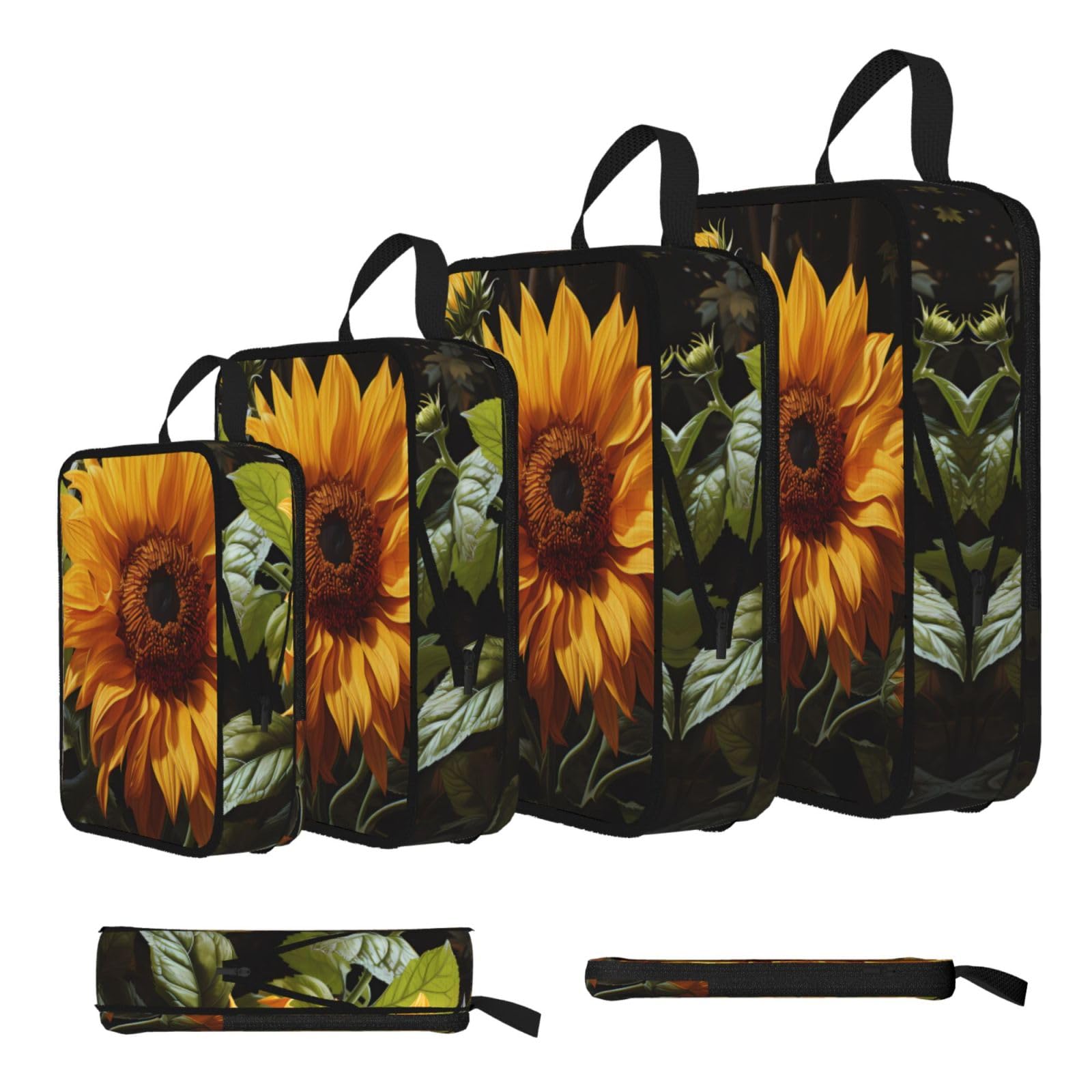 Sxzvvbn Black Yellow Sunflower On A Brown Background Compression Packing Cubes 4 Piece Set