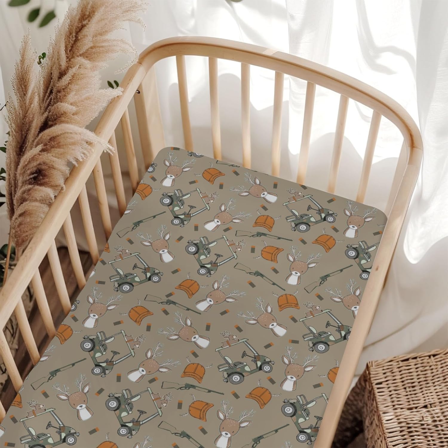 Brown Boys Kids Hunting Baby Crib Sheets for Boy 52"x28" Camouflage Deer Hunting Soft Snug Fitted Crib Mattress Cover Animal Hunt Hunter Nursery Baby Sheet for Standard Crib & Toddler Bed Mattress