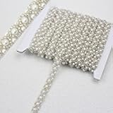 PEARLY JUN 9.5 Yards Pearl Beaded Trim Bead Lace Border White Edge Ribbon Strips for Sewing Wedding Dress Applique Bridal Straps Embellishments Decoration