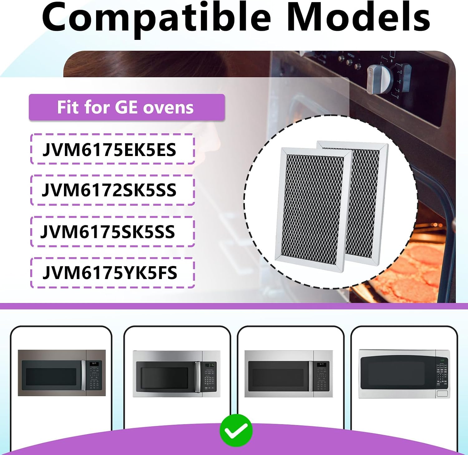 2PCS Microwave Charcoal Filter Compatible with GE JVM6175EK5ES