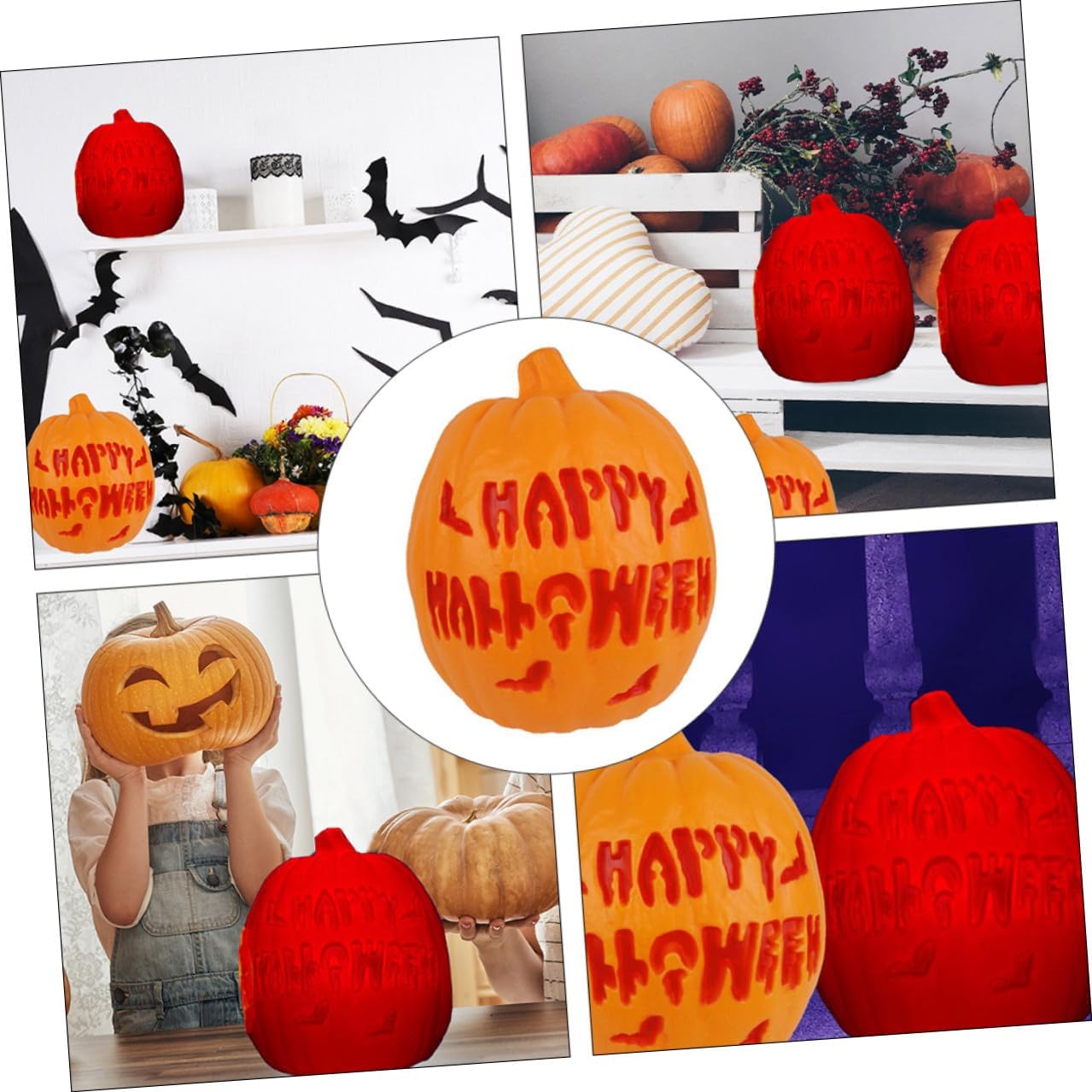 Zerodeko Halloween Hollow Carved Pumpkin Lamp Orange Decorative Party Pumpkin Light Halloween Supplies Without Battery for Home and Event Decoration