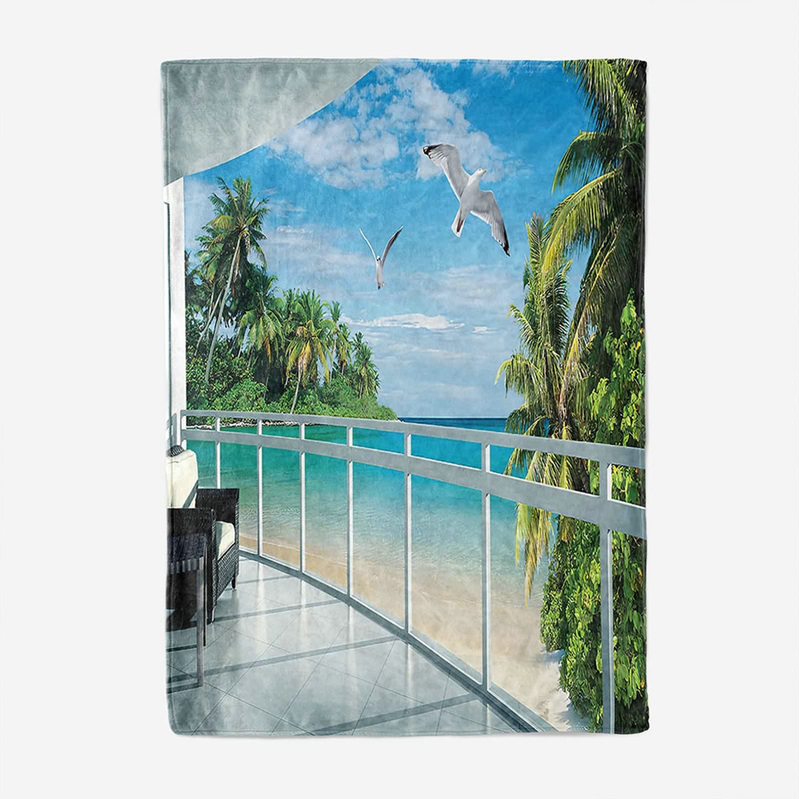 Aeici Koc polarowy, ciepły koc zimowy 150x200 cm plaża mewa kokosowy koc sofa prezent dla dorosłych i dzieci
