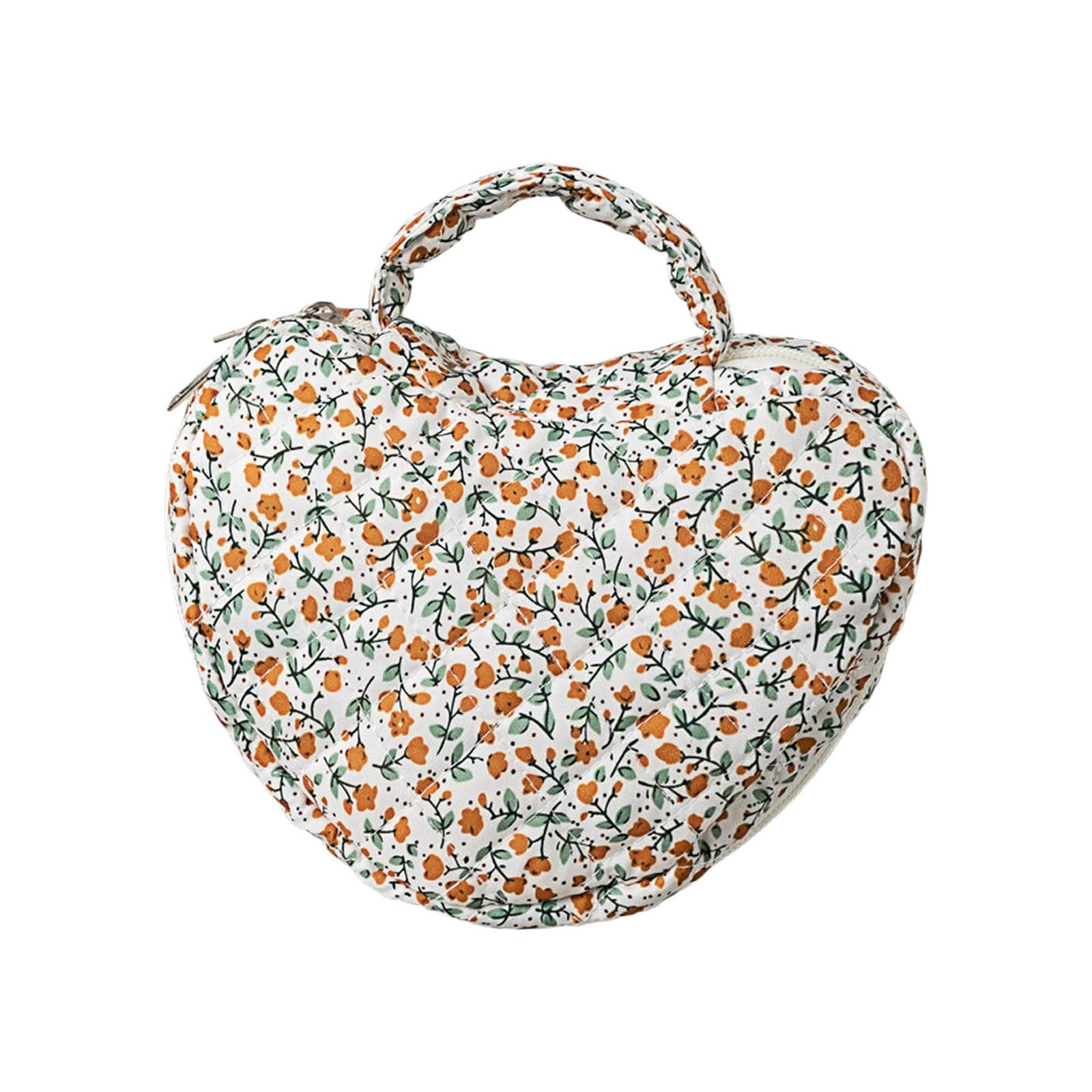 Xjdzineq Stylish Heart Shape Florals Cosmetic Bag Quilted Large Capacity Toiletry Organizers for Travel Storage Makeup Pouches Cosmetic Storage Pouches