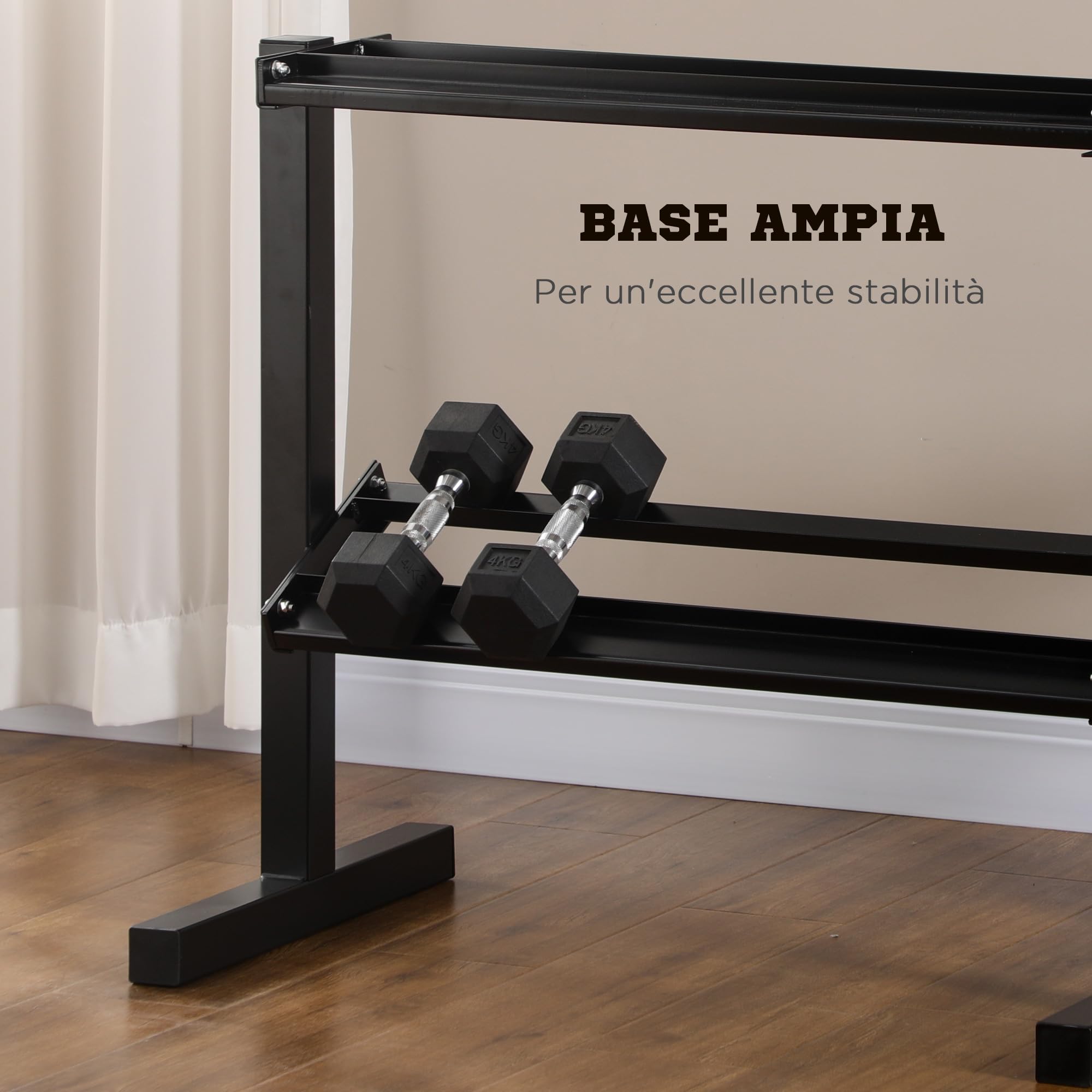 SPORTNOW Porta Pesi con 2 Ripiani in Acciaio per Palestra, Casa e Ufficio, 94x52.5x82 cm, Nero