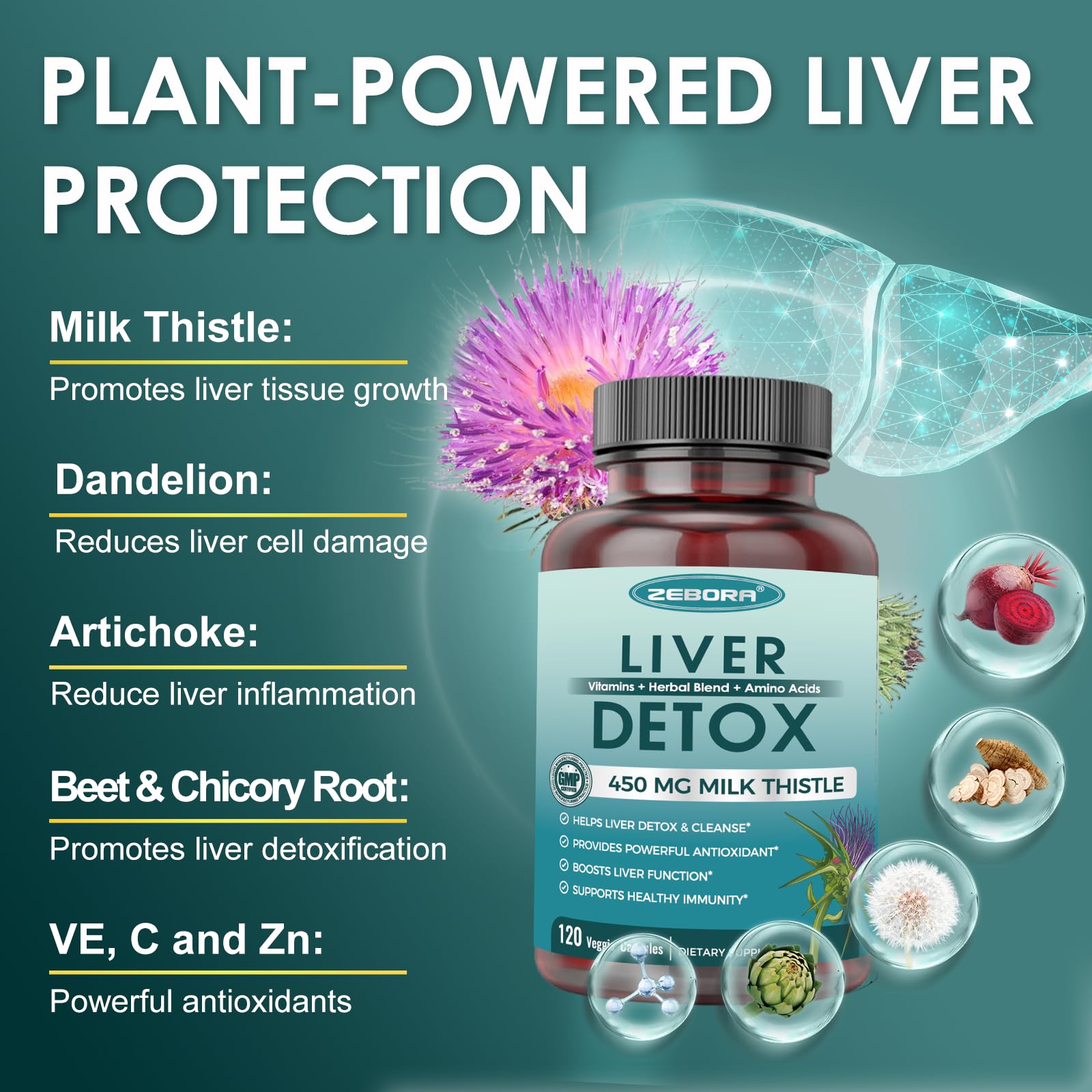 ZEBORA Milk Thistle Extract 30:1, 120 Count (60 Servings) — Amazon image 5