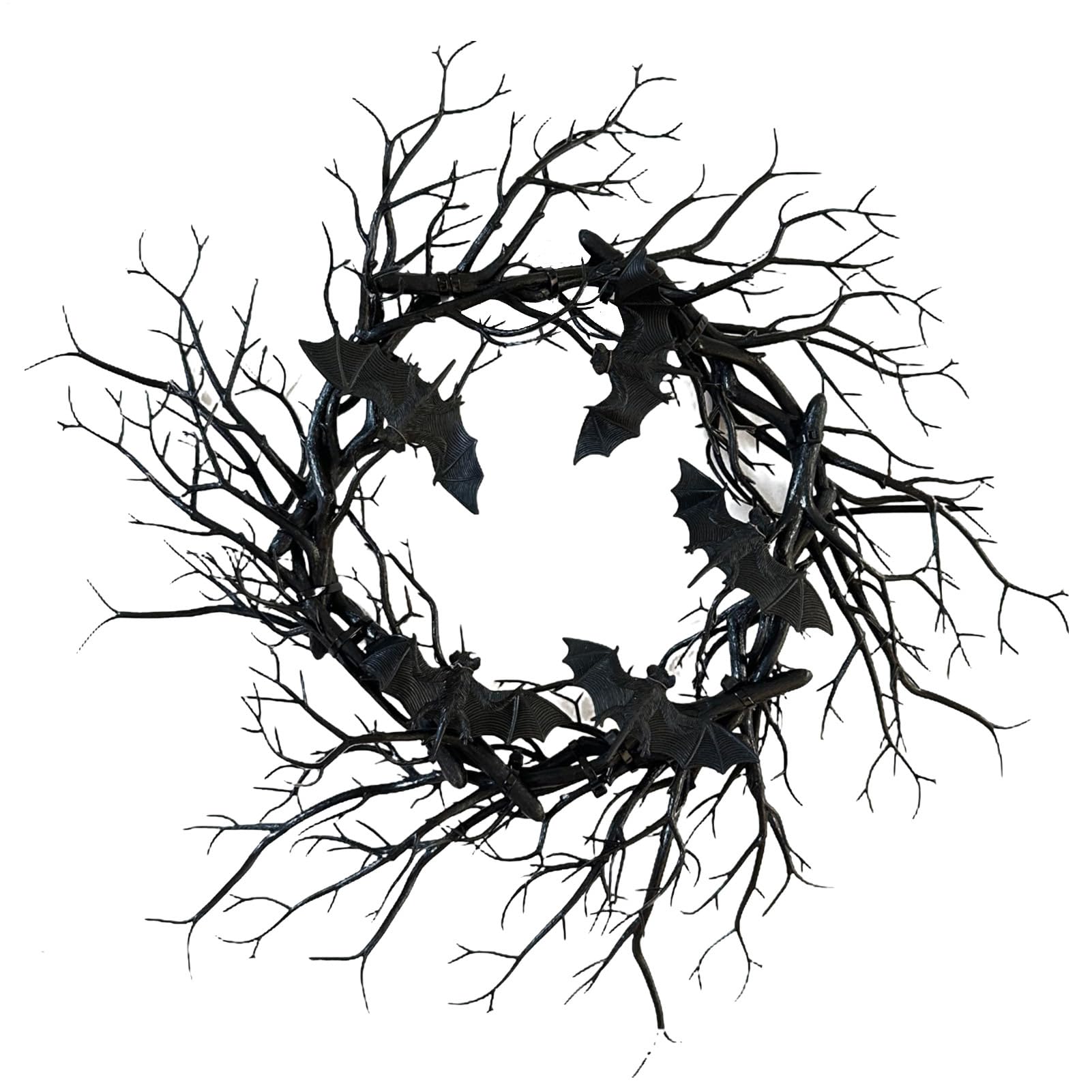 Couronne d'Halloween en branches noires artificielles pour décoration gothique de maison