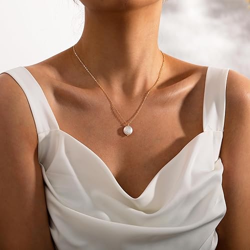 Miniatura 4 de TOBENY Pearl Necklaces for Women 14k Gold Plated Handmade White Pearl Choker Necklace Dainty Small Tiny Beaded Pearl Strand Chain Necklace Delicate