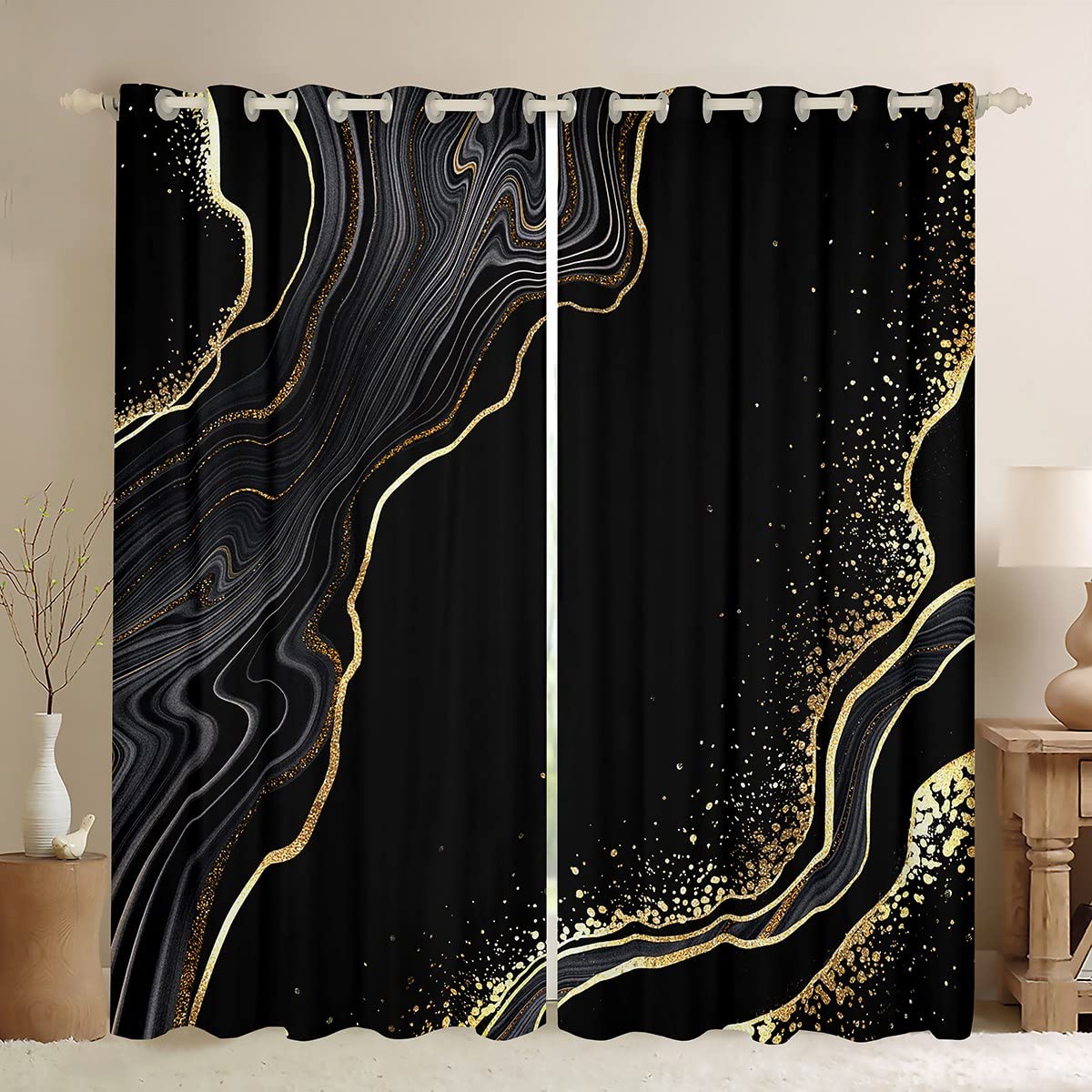 Fizzenobia Marble Blackout Curtains - Thermal Insulated Room Darkening Drapes, 84" Length, 2 Panels