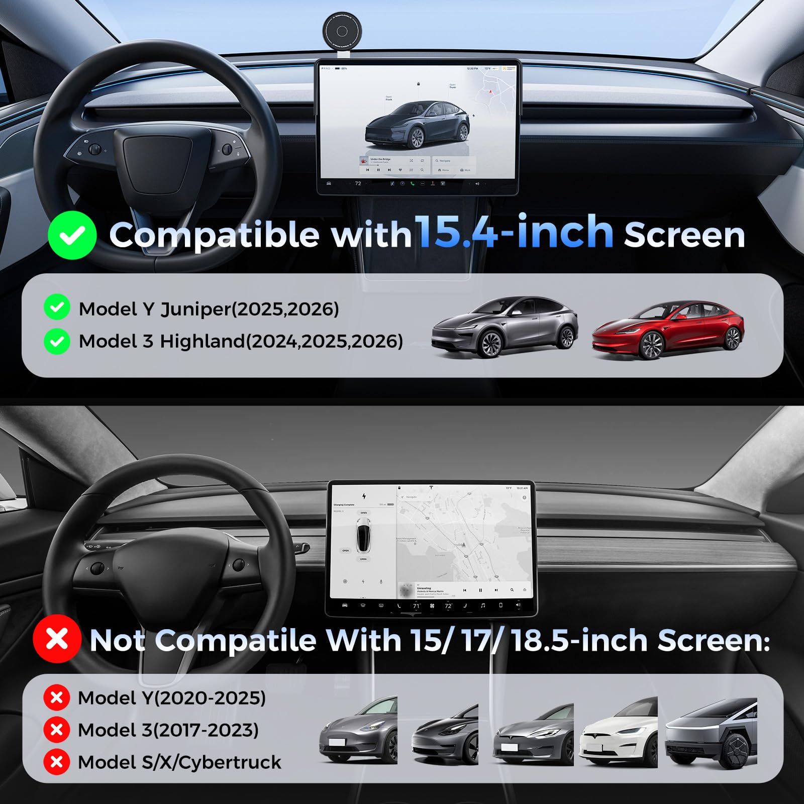 Flyradio Do Tesla Model 3/Model Y Magnetyczny uchwyt na telefon - do iPhone'ów i telefonów Galaxy i telefonów Pixel z Pixelsnap