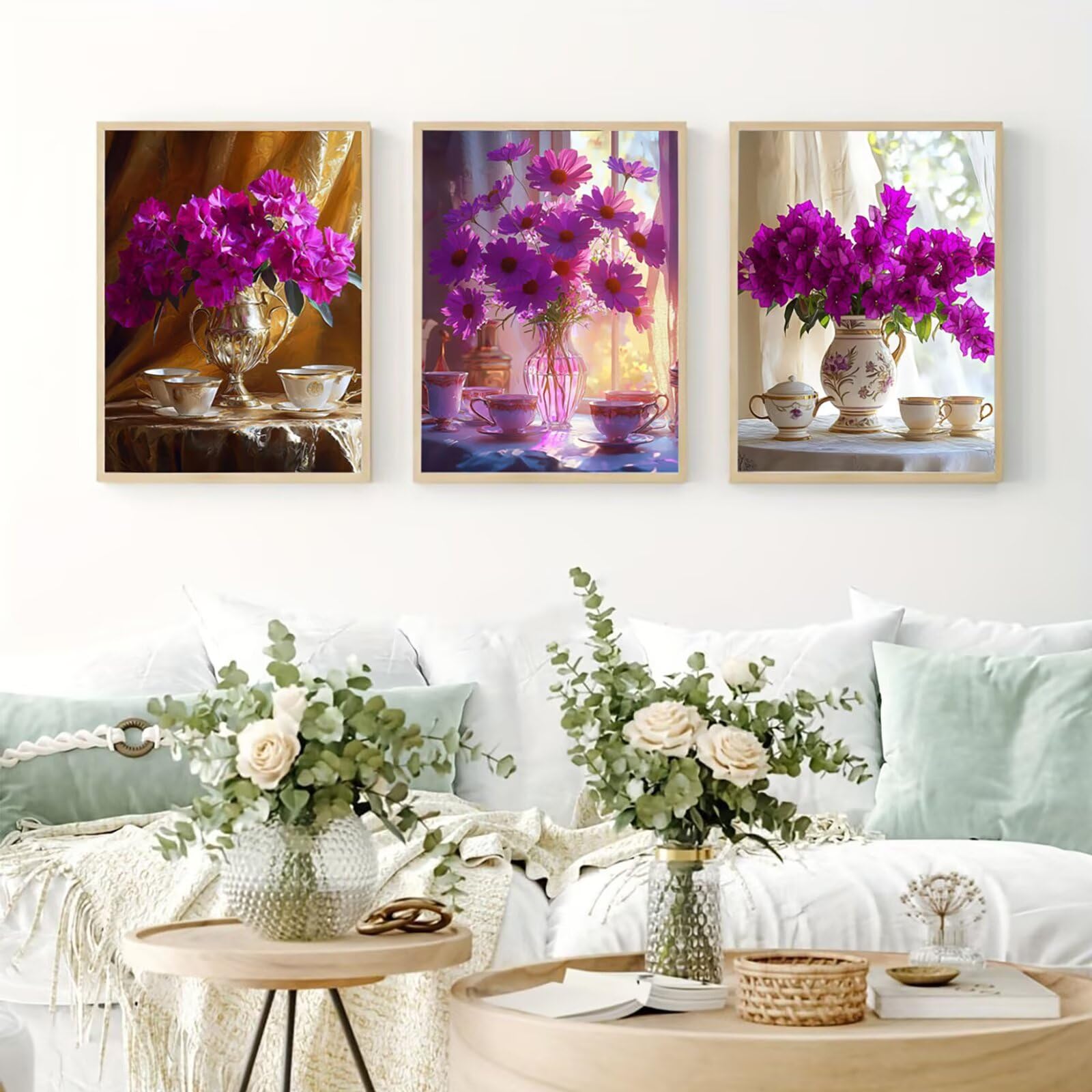 Generico Cnyaunfi 3 Pezzi Fiore Pittura Diamante Fai-Da-Te, 5D Viola Diamond Painting Kit Completo per Hobby Creativi Adulti, Per La Decorazione Della Parete Di Casa 50x70cm YF-3361