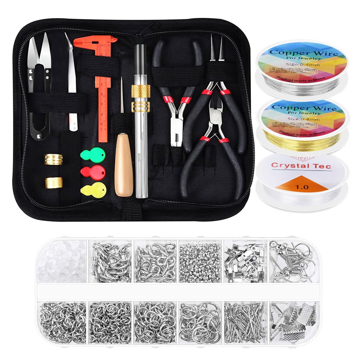 Jewelry Making Tools with Portable case, DIY Work Materials Kit with Complete Set of Jewellery Making Tools for Earings Necklace etc