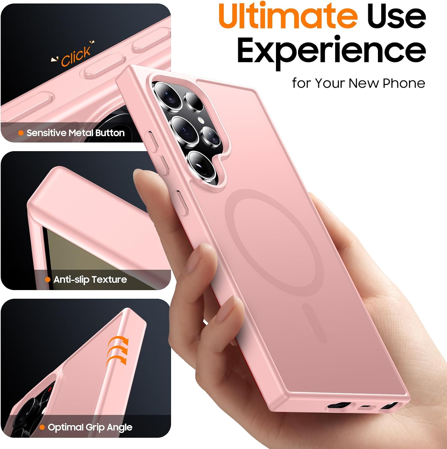 Designed for Magnetic Samsung Galaxy S24 Ultra Case,[Compatible with MagSafe] [Military Grade Drop Protection] Slim Translucent Matte Shockproof with Anti-Fingerprint Phone Case-Pink image 4