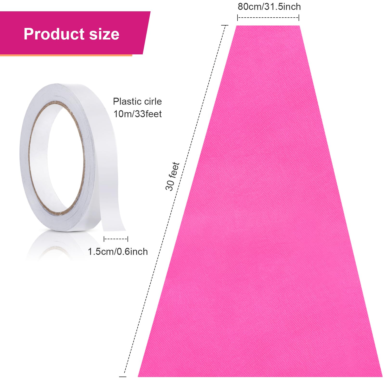 Tapis de couloir de 55 g/m² d'épaisseur avec 1 ruban adhésif pour mariage, Noël, Action de grâce, accessoires d'extérieur, fête de mariage, tapis de couloir (rose rouge, 7,8 x 9,1 m)