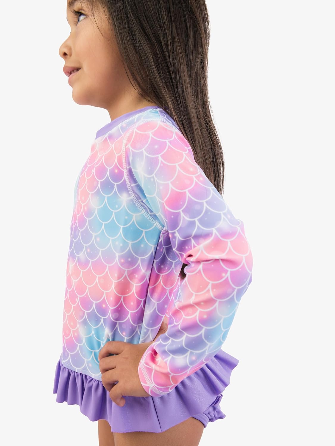 RuffleButts Baby/Toddler Girls Long Sleeve Rash Guard UPF50+ Sun Protected Bikini Swimsuit