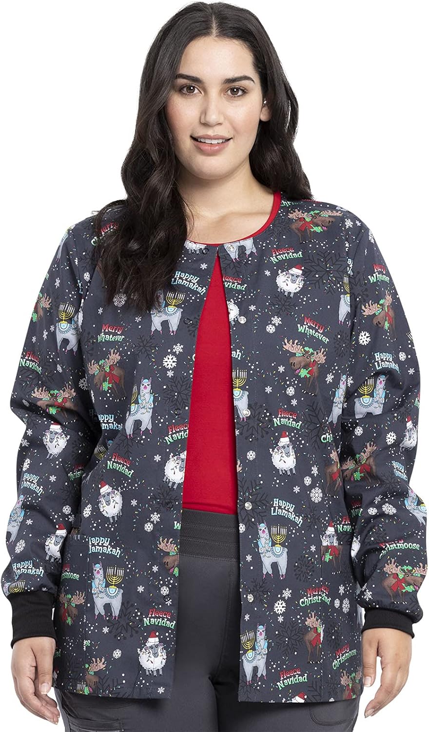 Cherokee Prints Women Warm Up Scrubs Jacket Snap Front CK301