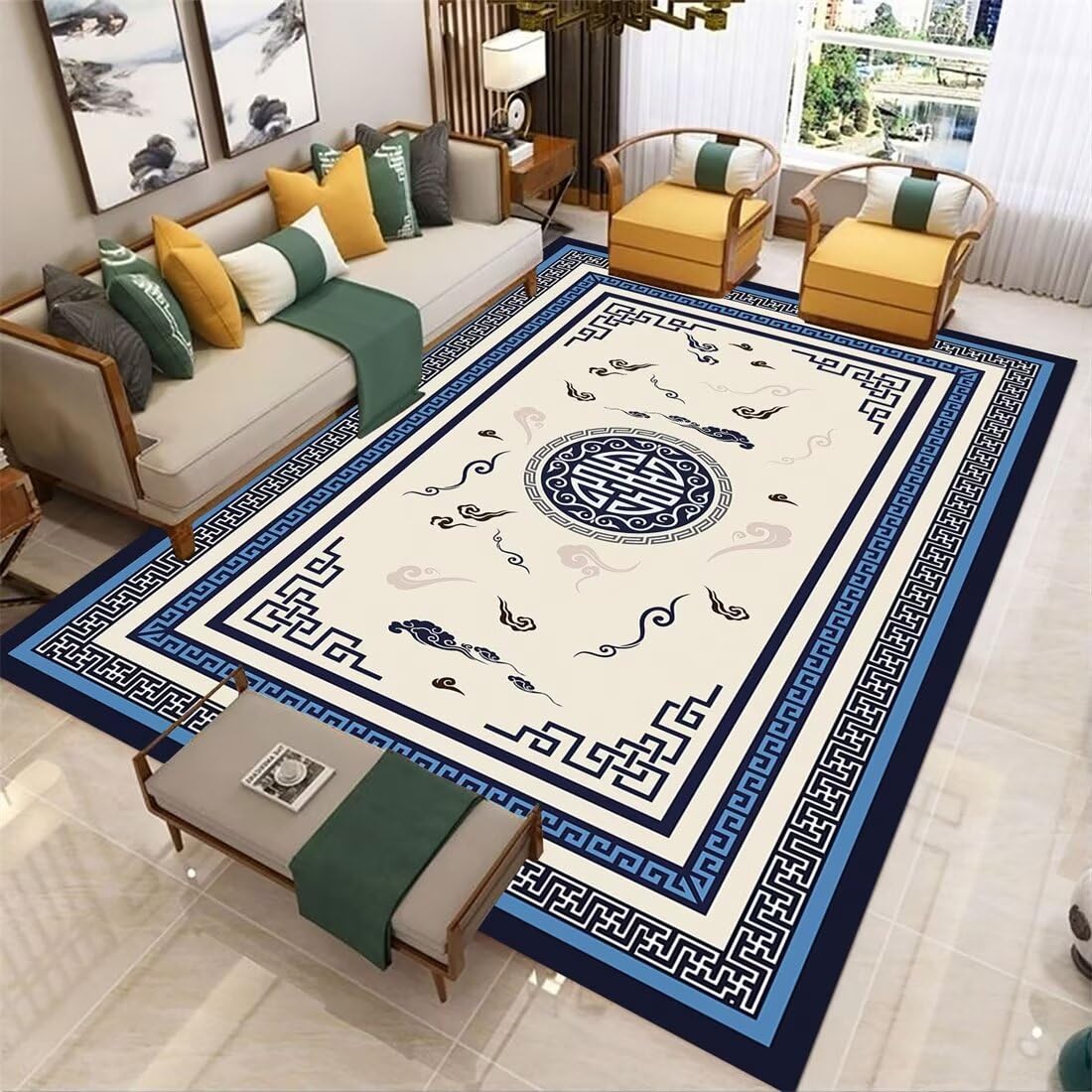 Tapis Antidérapant Facile à Entretenir et Tapis de Salon Bleu 120X200