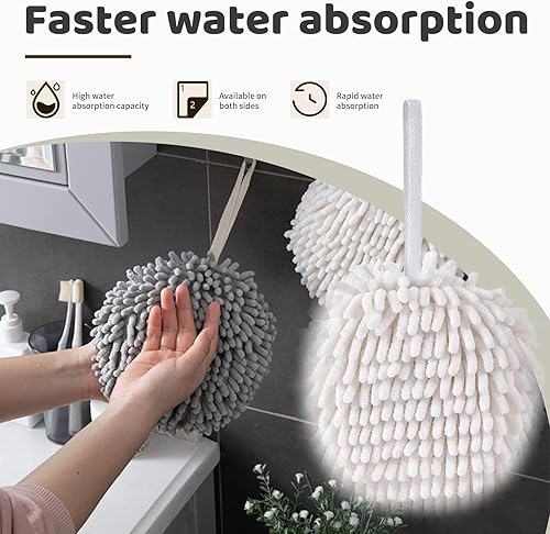 Miniatura 3 de Paquete de 4 toallas de bola mullidas, toallas de felpilla absorbentes para baño, juego de toallas decorativas que se secan las manos rápidamente (2