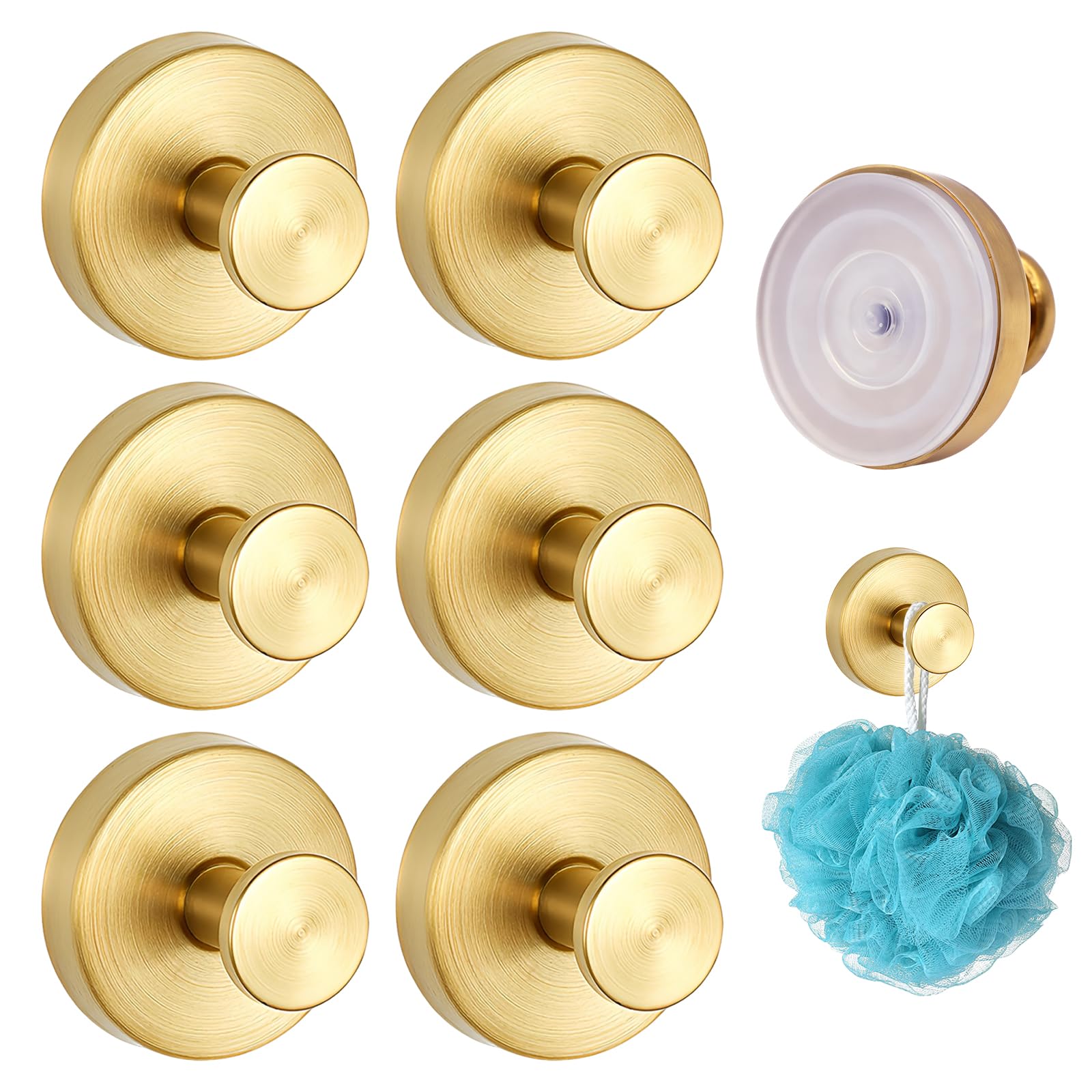 UKONWIT 6 Pcs Gold Suction Cup Hooks - Stainless Steel Waterproof Suction Hooks for Hanging, Wreath Hanger for Front Door, Suitable: Bathroom, Kitchen, Shower