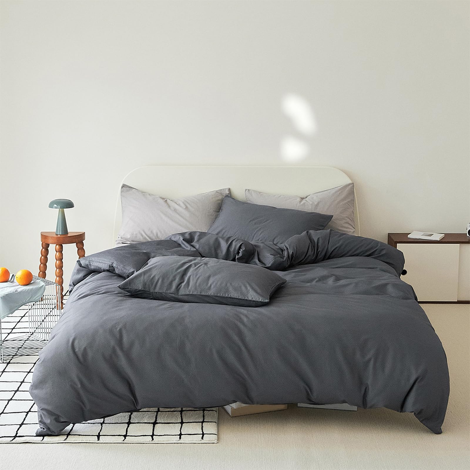 Bettwäsche 180 x 200 cm Grau 100% Baumwolle Bettbezug Doppelbett | kuschelig weich Einfarbig Bettbezug mit Reißverschluss 4 Eckbänder Maschinenwaschbar für alle Jahreszeiten geeignet