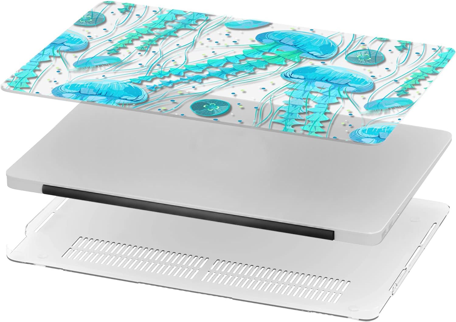 Mertak Hard Case Compatible with MacBook Pro 16 14 Air 15 13 inch M3 M2 M1 Mac 2024 2023 2022 2018 Print Ocean Underwater Protective Clear Cover Tentacles Laptop Plastic Animal Shell Jellyfish Teal